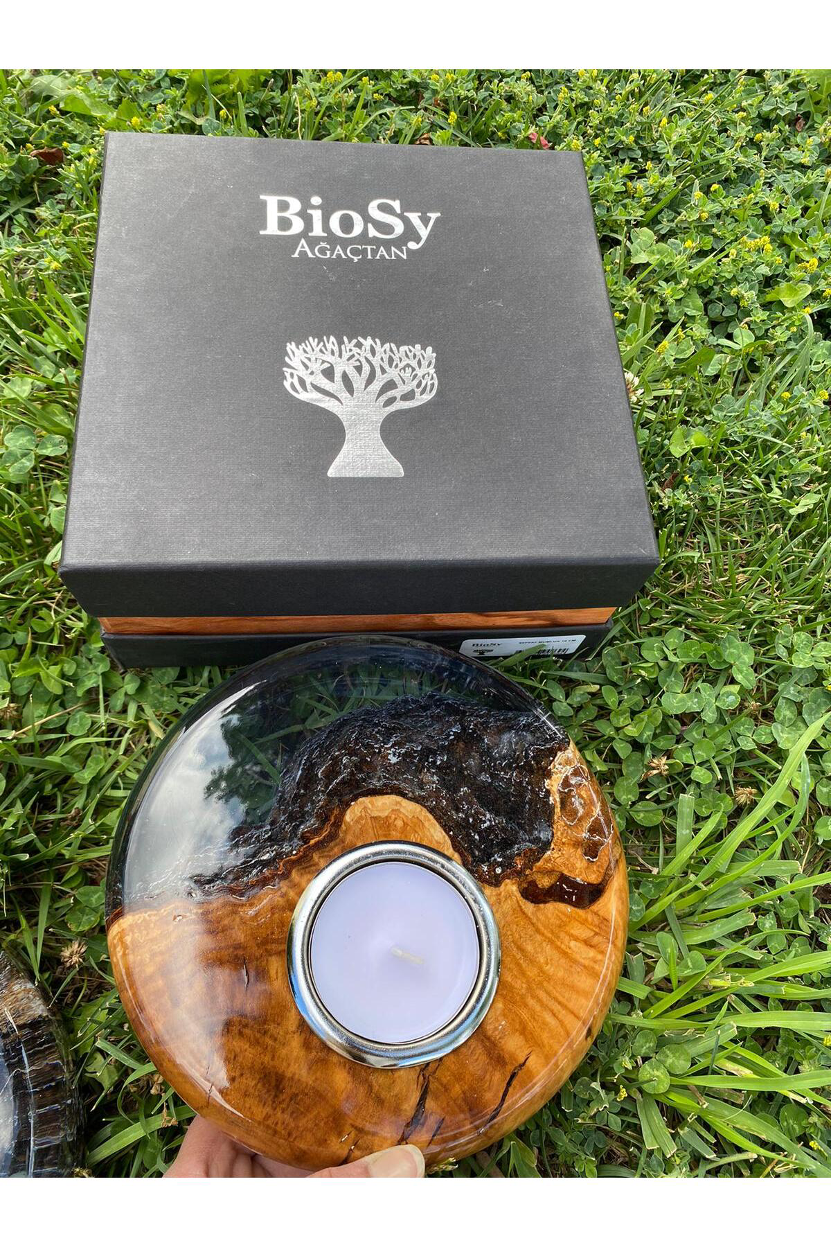 Elif Aksesuar Biosy Zeytin Ağacından Mumluk Füme 18,5 Cm