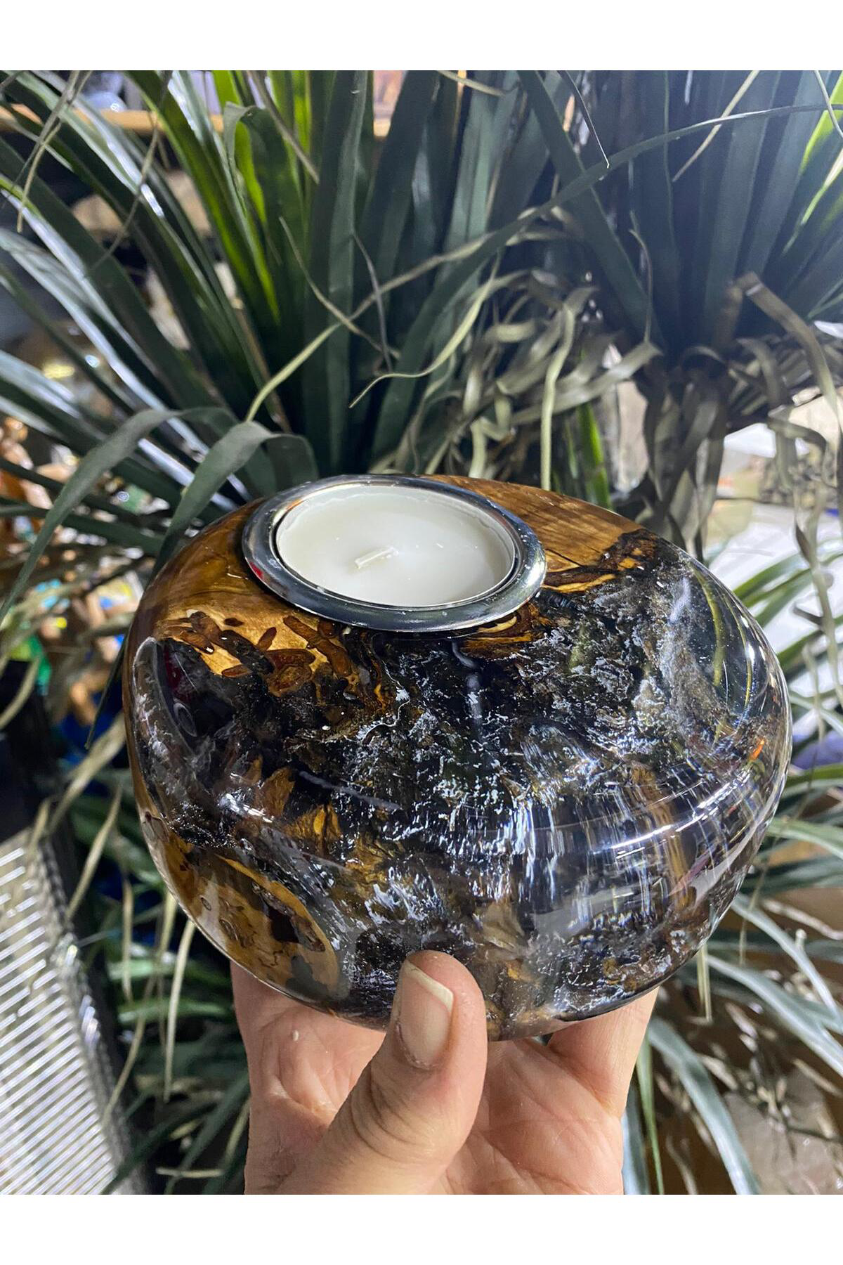 Elif Aksesuar Biosy Zeytin Ağacından Mumluk Füme 15 Cm