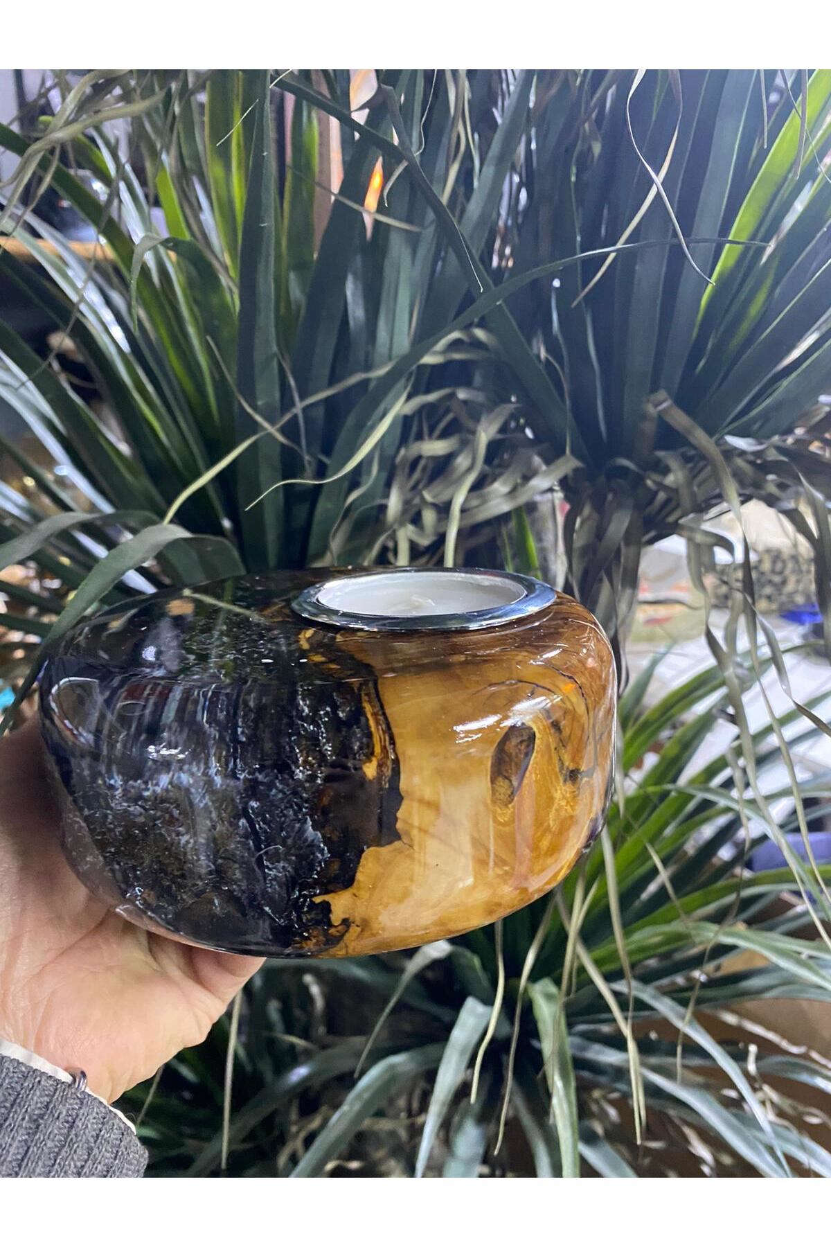 Elif Aksesuar Biosy Zeytin Ağacından Mumluk Füme 15 Cm