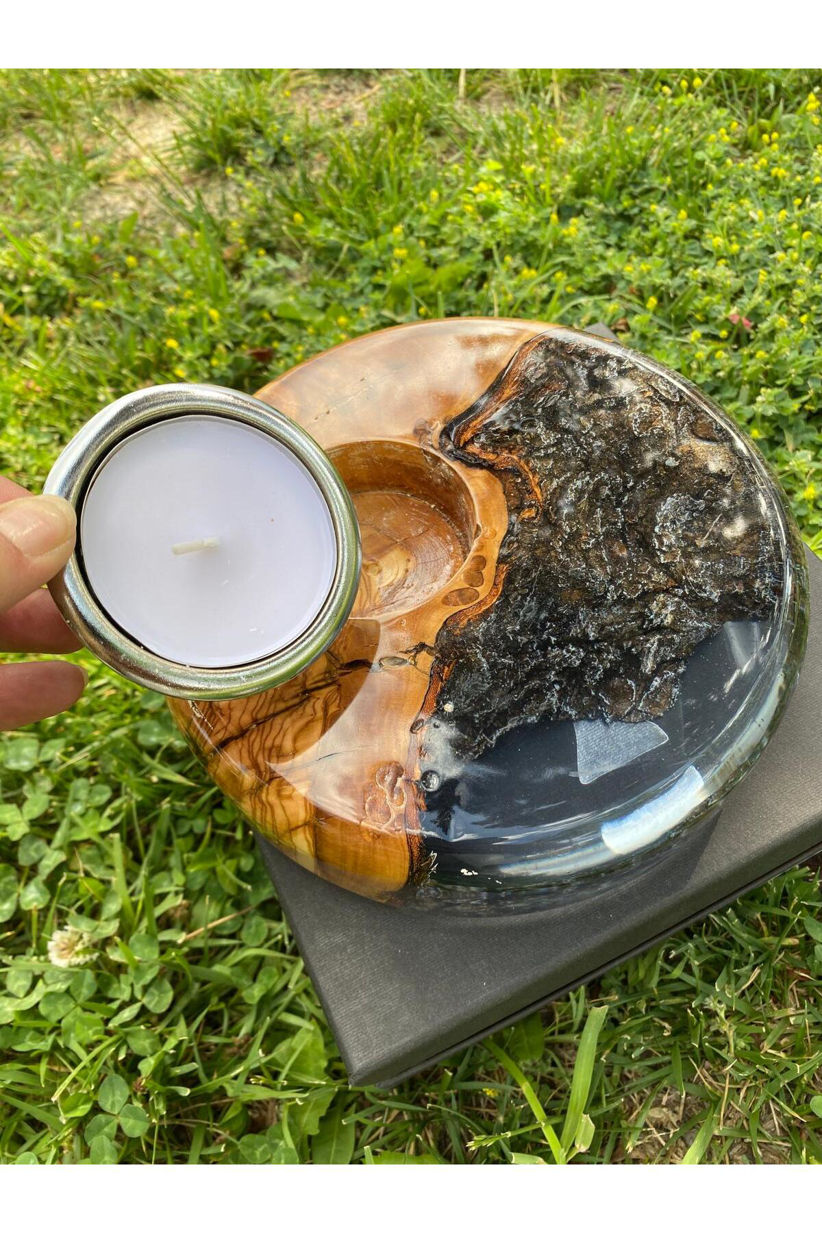 Elif Aksesuar Biosy Zeytin Ağacından Mumluk Füme 18,5 Cm