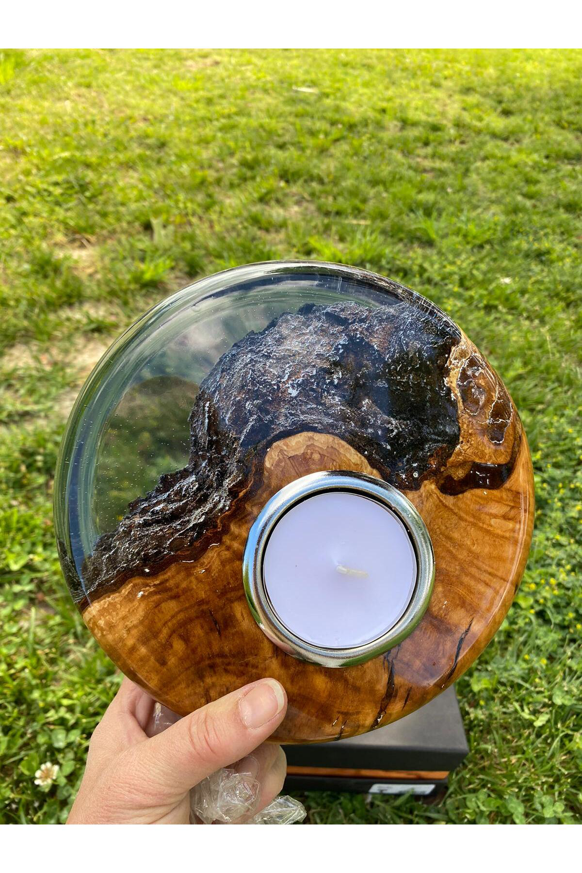 Elif Aksesuar Biosy Zeytin Ağacından Mumluk Füme 18,5 Cm