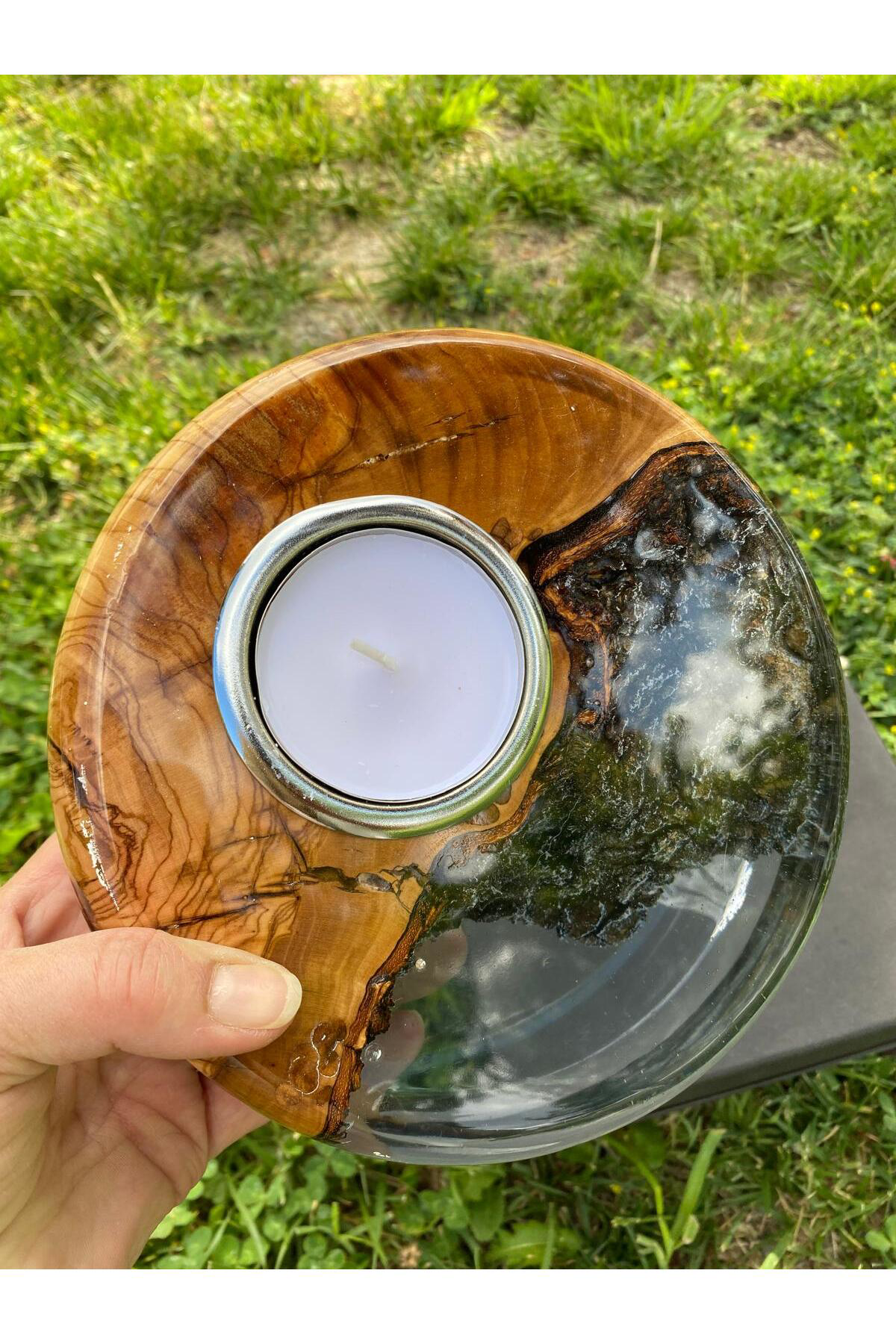 Elif Aksesuar Biosy Zeytin Ağacından Mumluk Füme 18,5 Cm