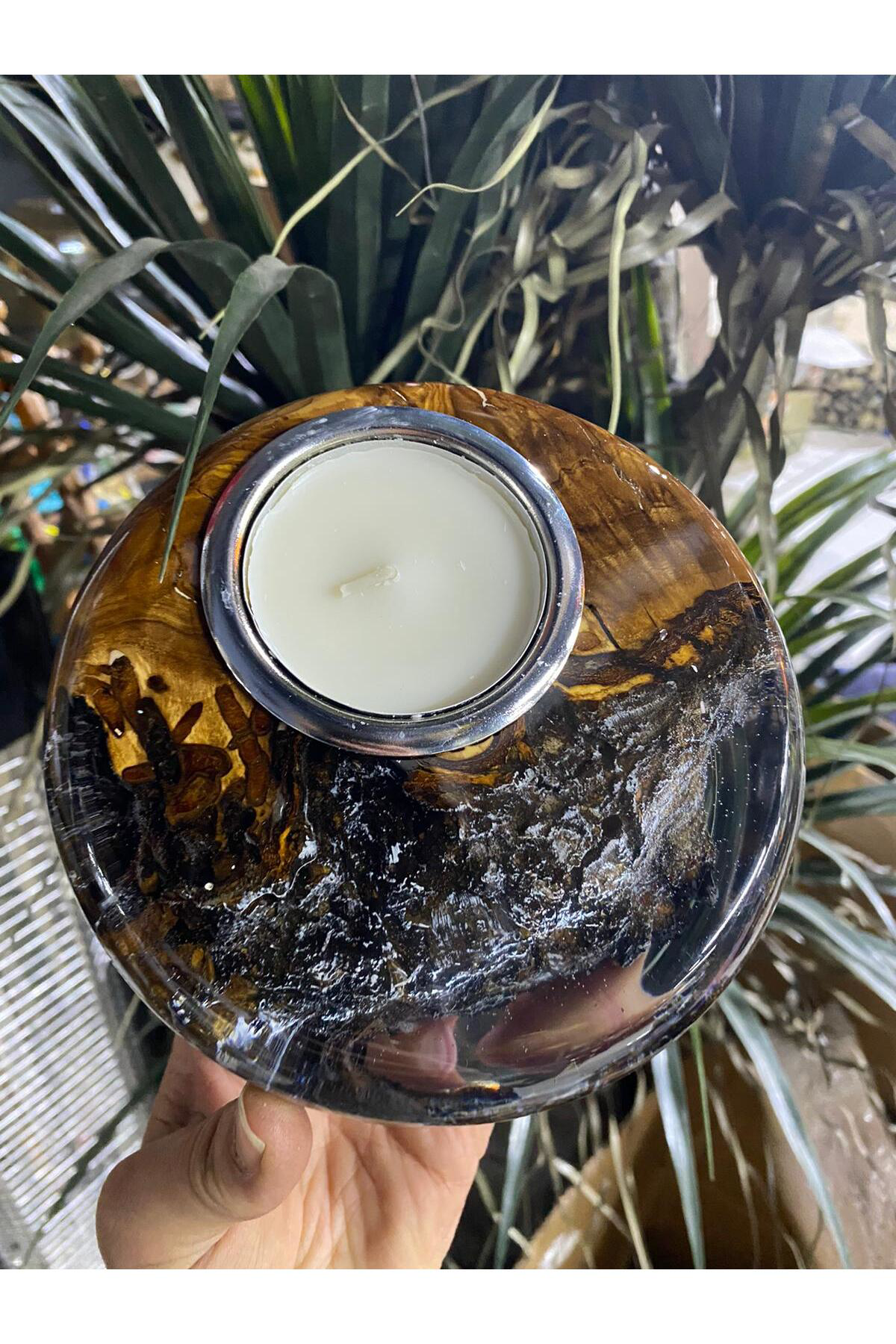 Elif Aksesuar Biosy Zeytin Ağacından Mumluk Füme 15 Cm