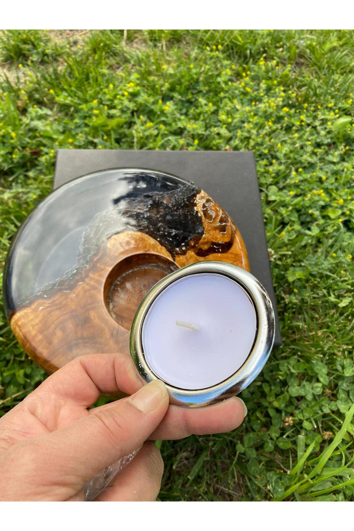 Elif Aksesuar Biosy Zeytin Ağacından Mumluk Füme 18,5 Cm