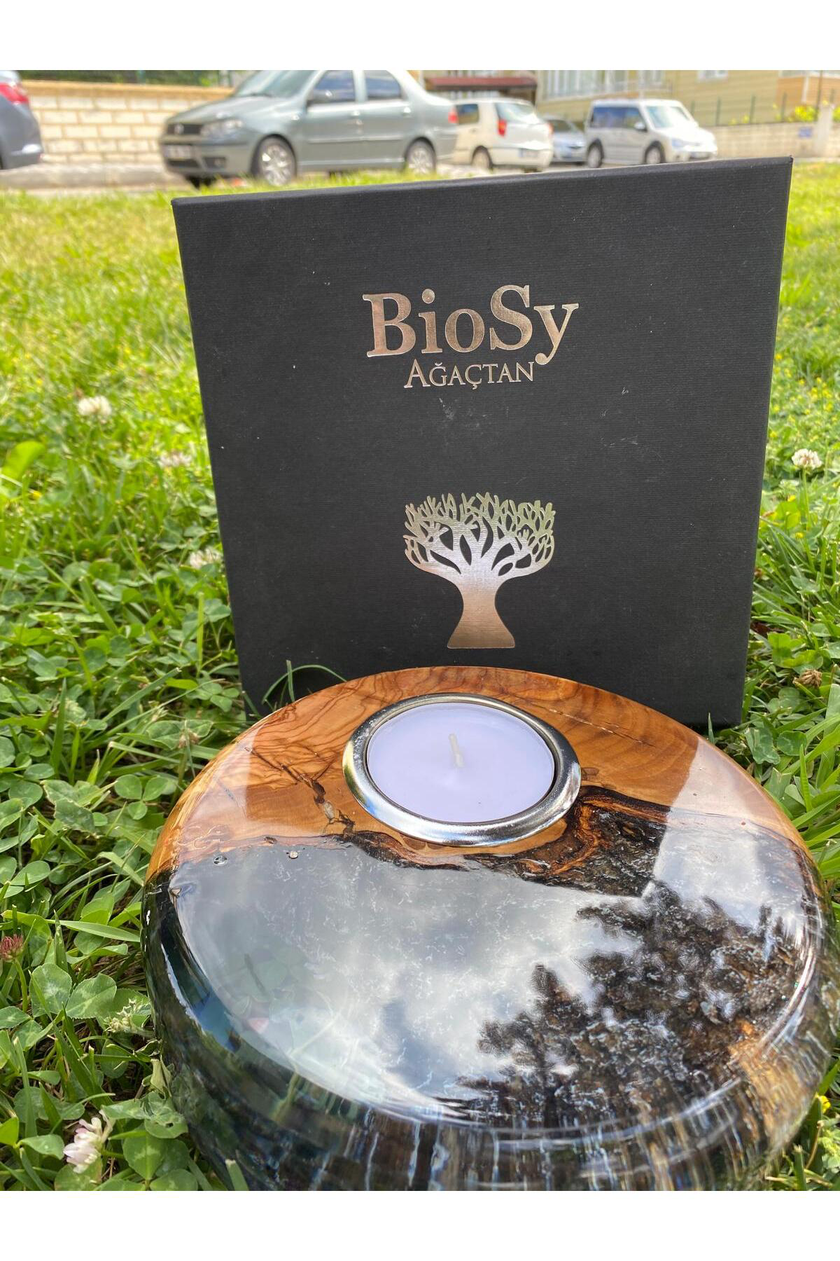 Elif Aksesuar Biosy Zeytin Ağacından Mumluk Füme 18,5 Cm