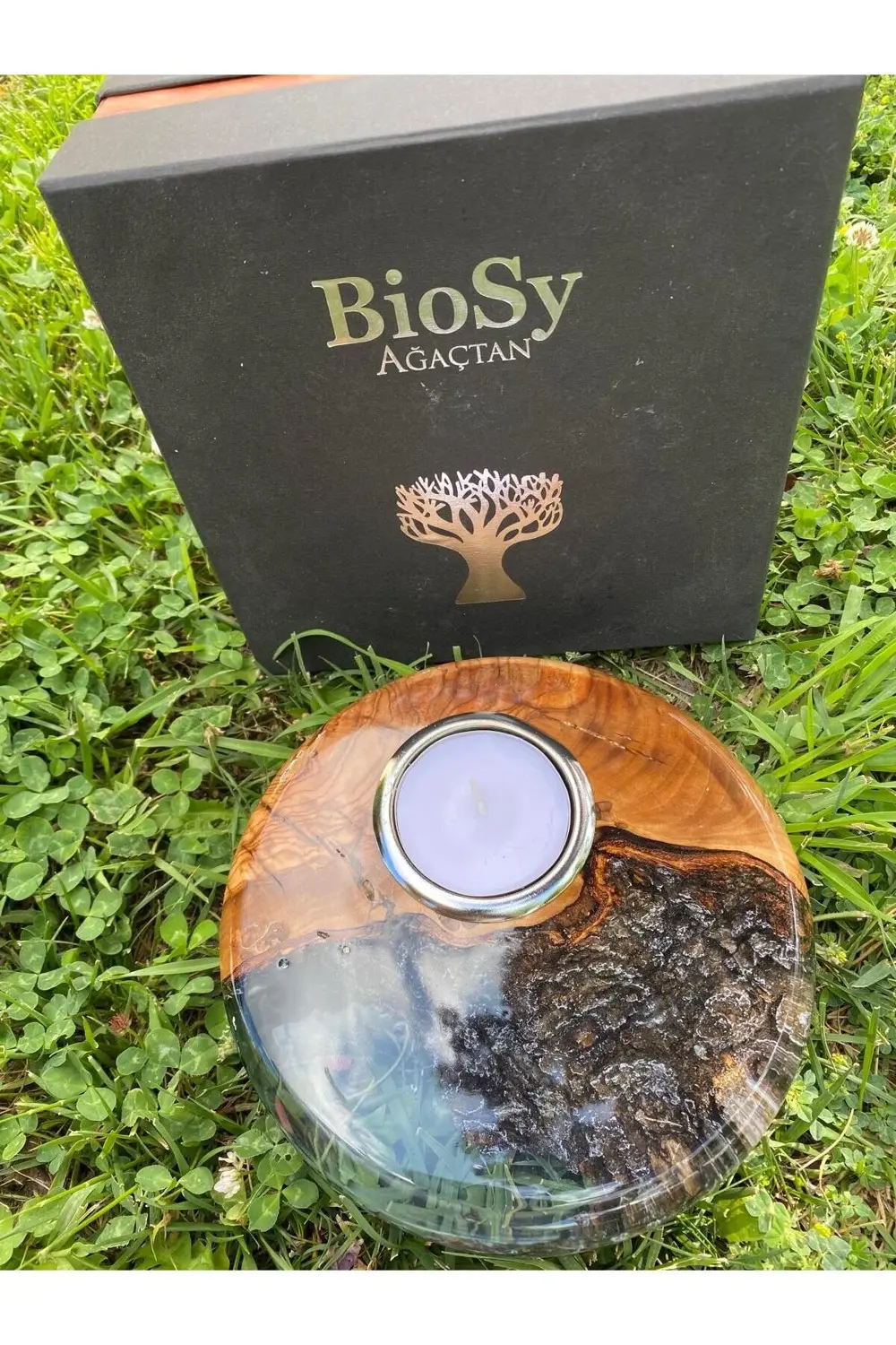Biosy Zeytin Ağacından Mumluk Füme 18,5 cm