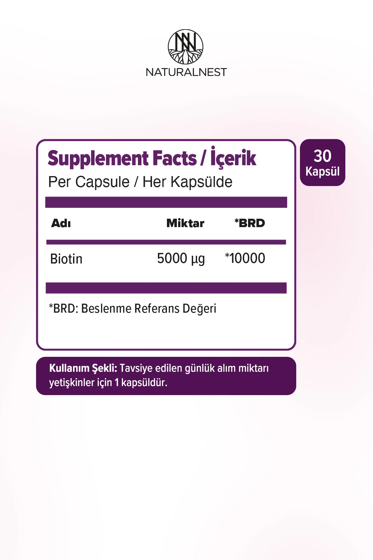 Biotin 5.000 mcg 30 Kapsül