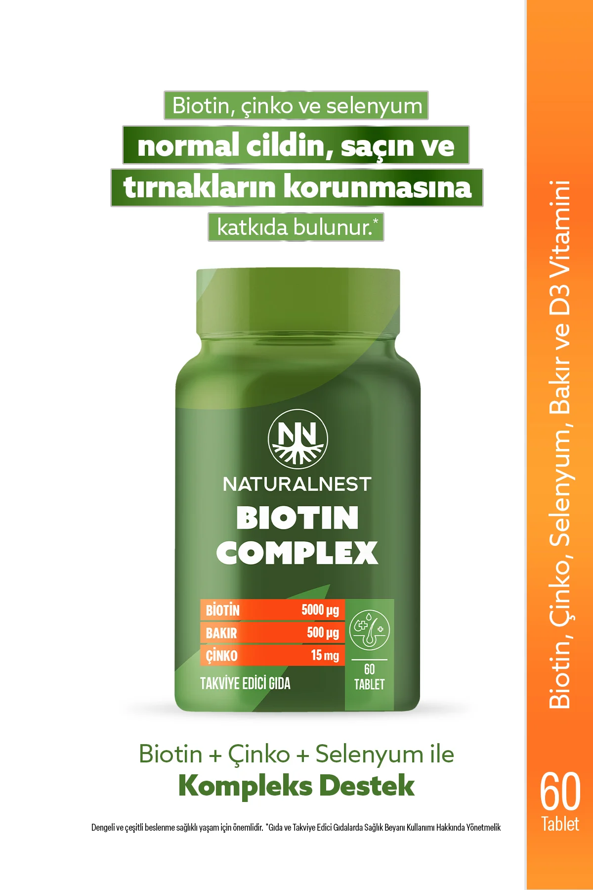 Biotin Complex 5.000 mcg 60 Tablet - Biyotin, Çinko, Selenyum, Bakır, B5, D3 Vitamini