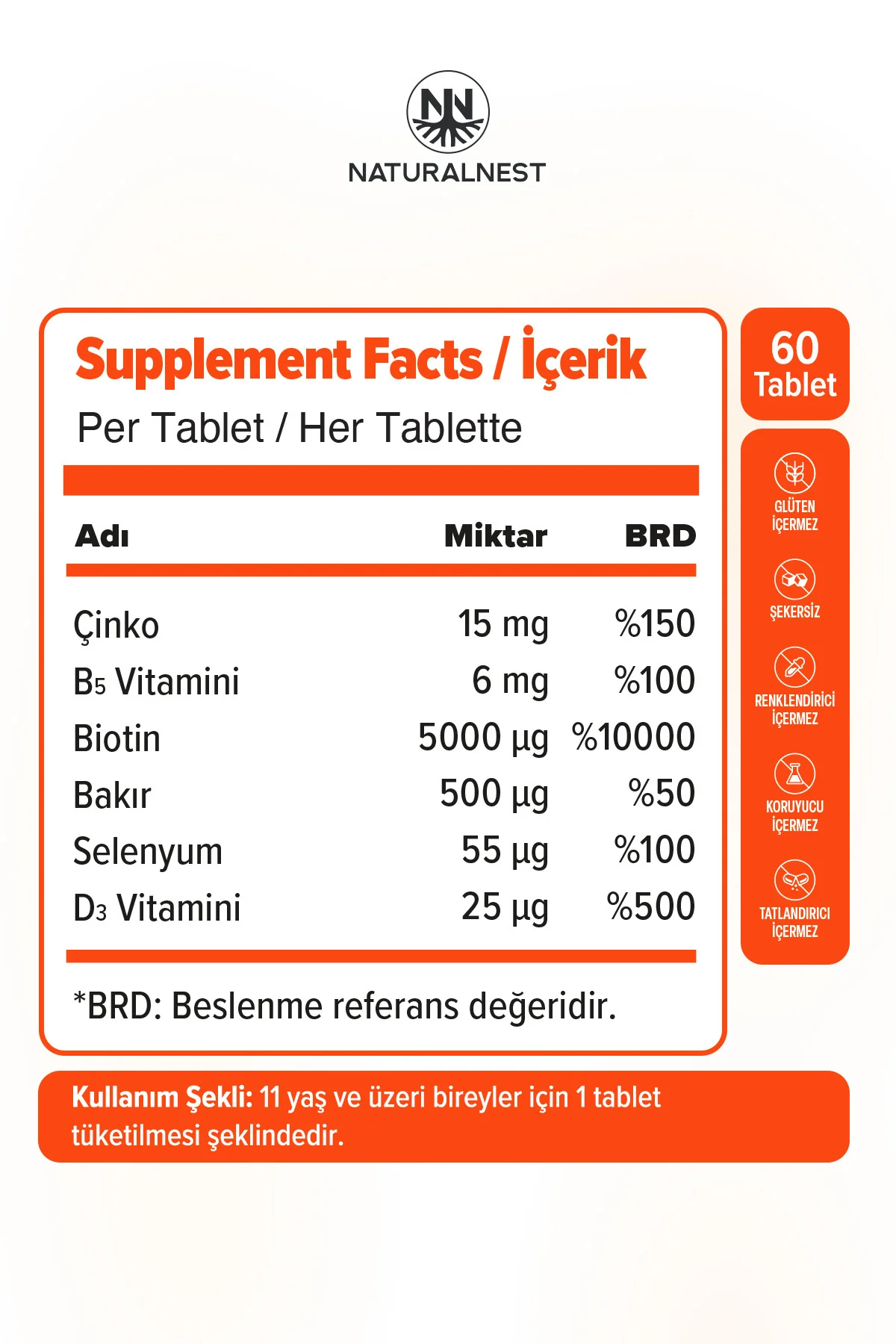 Biotin Complex 5.000 mcg 60 Tablet - Biyotin, Çinko, Selenyum, Bakır, B5, D3 Vitamini