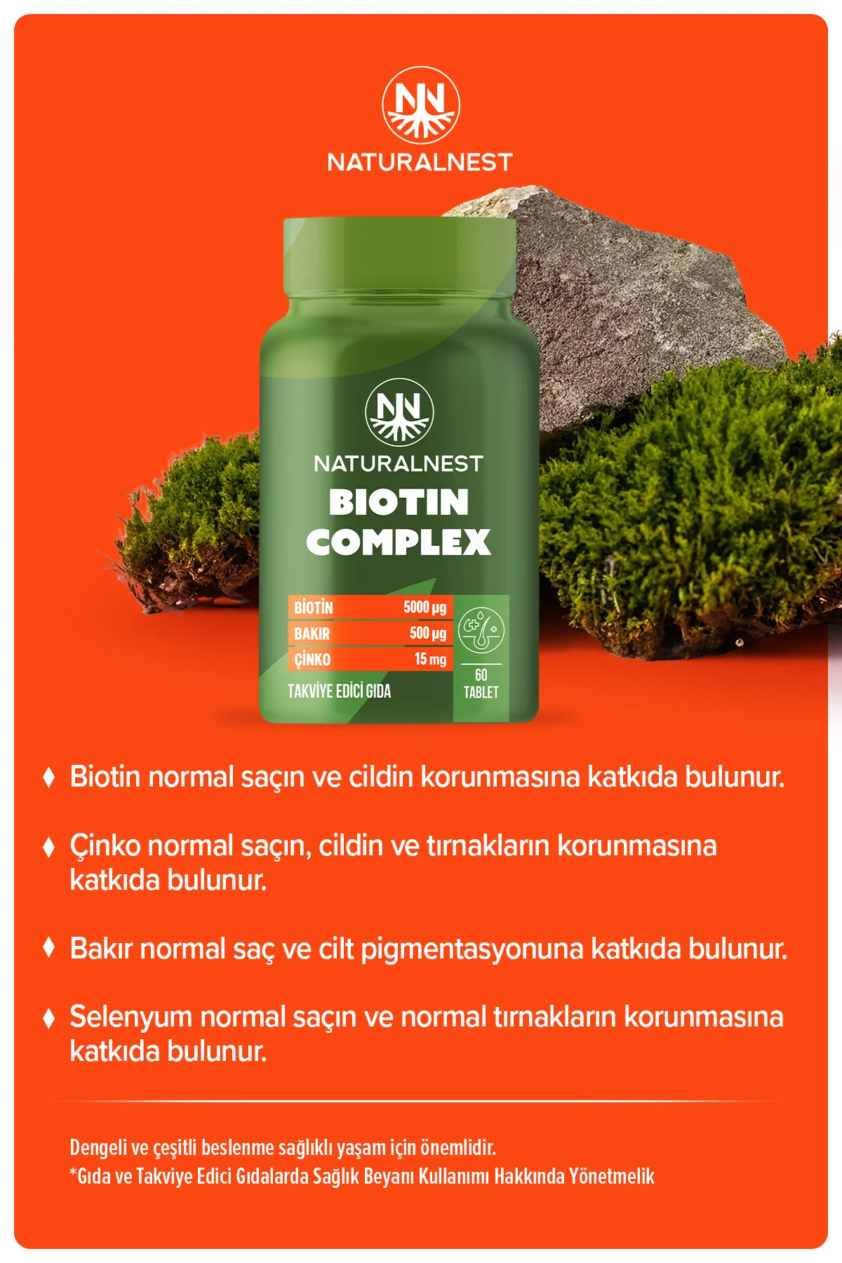 Biotin Complex 5.000 mcg 60 Tablet - Biyotin, Çinko, Selenyum, Bakır, B5, D3 Vitamini