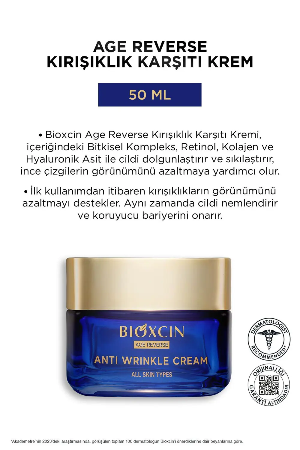 Bioxcin Age Reverse Kırışıklık Karşıtı Krem 50 ML - %10 Retinol, 