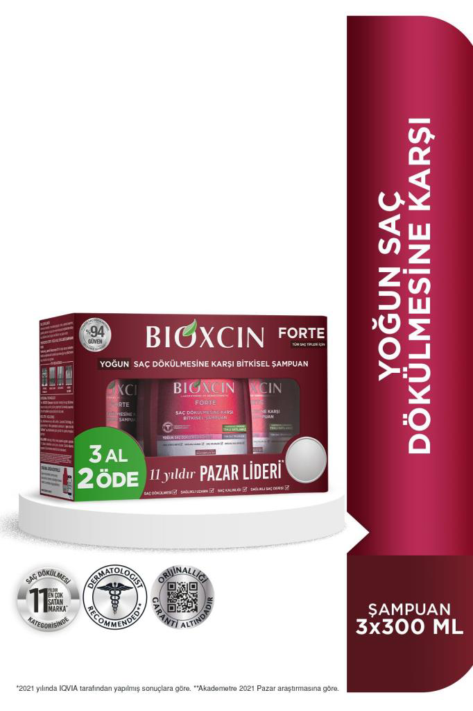 Bioxcin Forte Şampuan 300 ml - 3al2 Öde Tüm Saç Tipleri için Bioxcin Forte Şampuan 300 ml - 3al2 Öde Tüm Saç Tipleri için