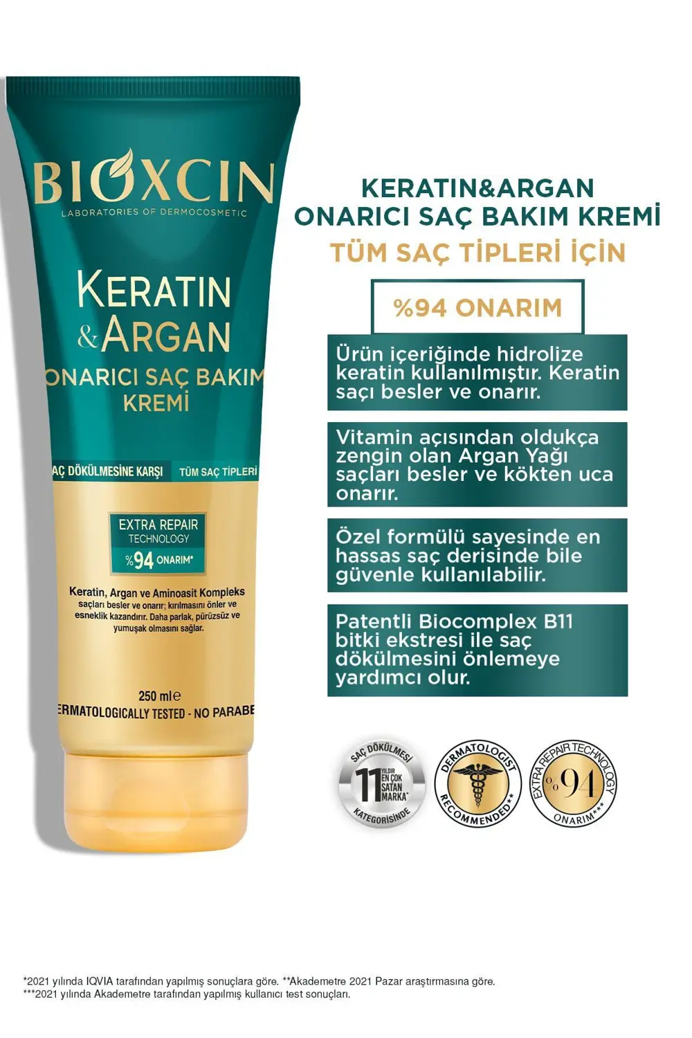 Bioxcin Keratin Argan Onarıcı Saç Bakım Kremi 250 Ml Yıpranmış Ve