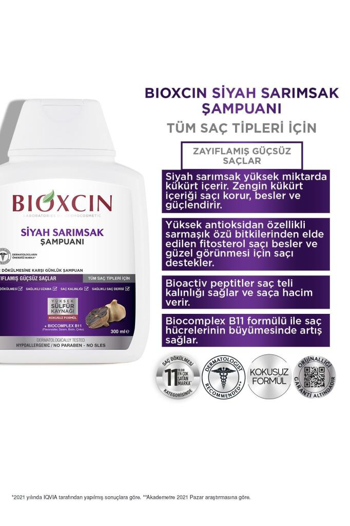 Bioxcin Siyah Sarımsak Şampuanı 300 ml - 3al2 Öde Tüm Saç Tipleri Bioxcin Siyah Sarımsak Şampuanı 300 ml - 3al2 Öde Tüm Saç Tipleri