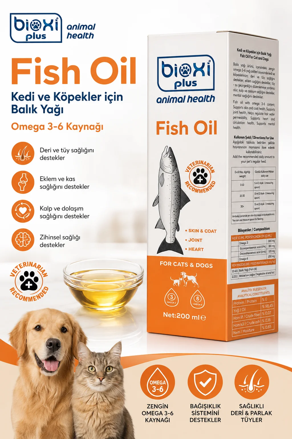 Bioxi Plus Fish Oil Kedi Köpek Balık Yağı 200 ml