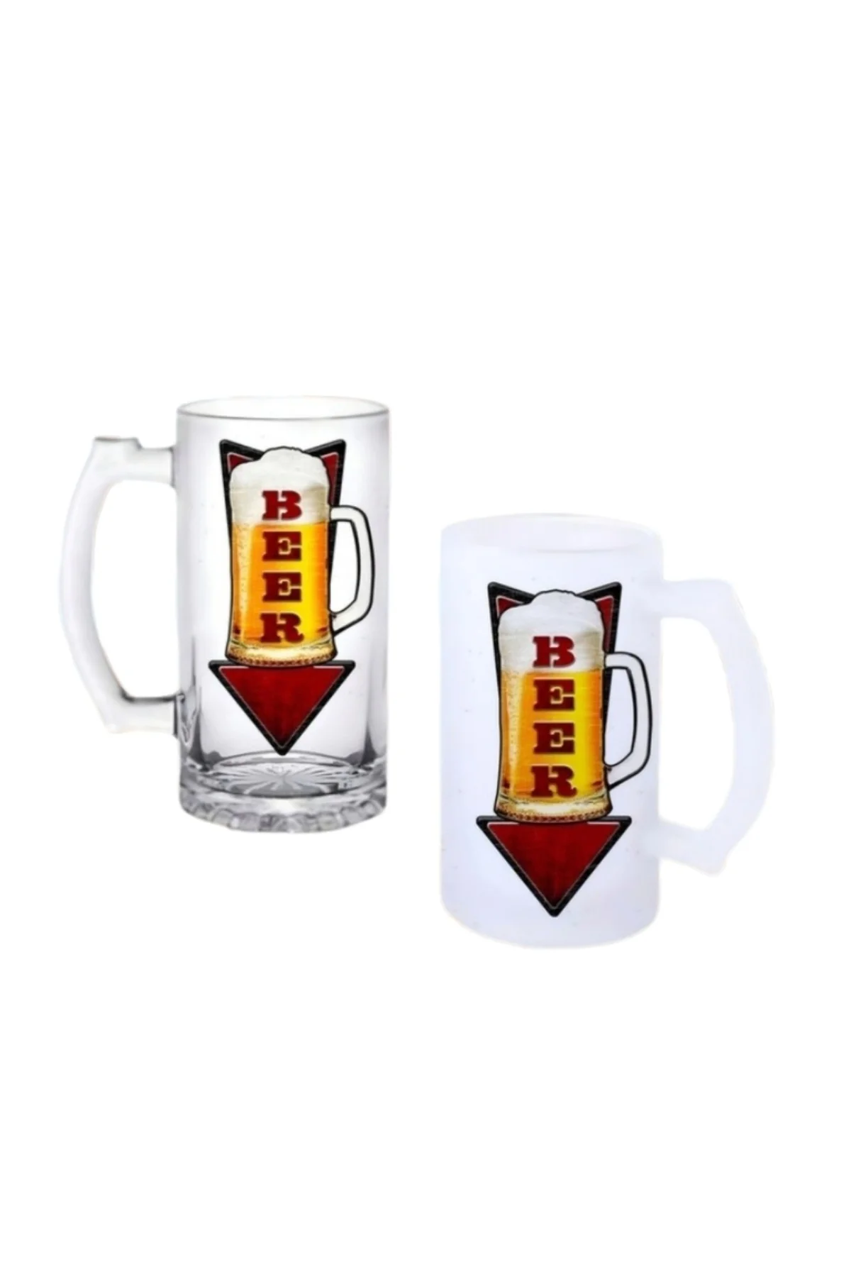 Bira Yönü Kulplu Bira Bardağı Buzlu veya Şeffaf Seçenekli 039