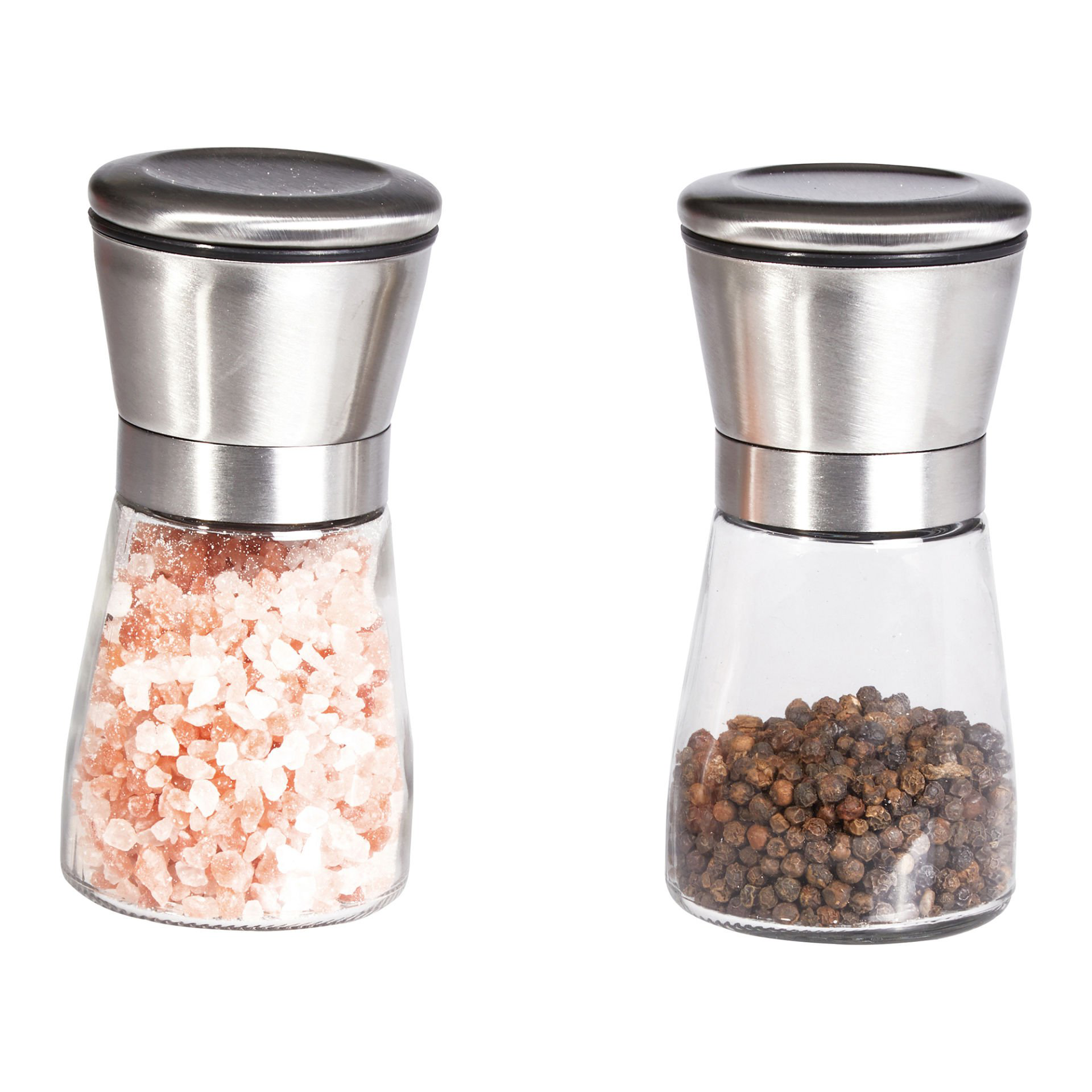 Biradlı Çelik Başlıklı Cam Tuzluk Karabiber Değirmeni