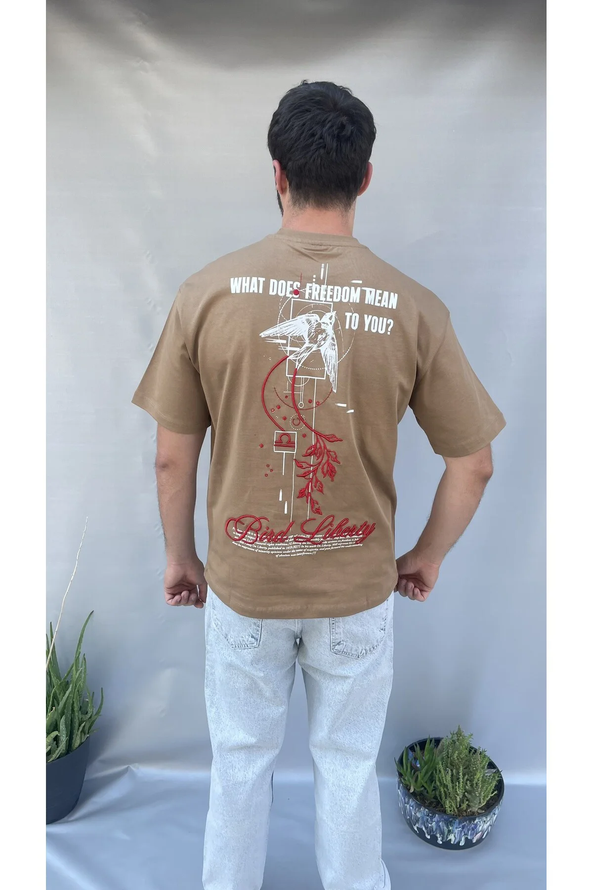 Bird Sırt Nakış Baskılı Oversize T-shirt