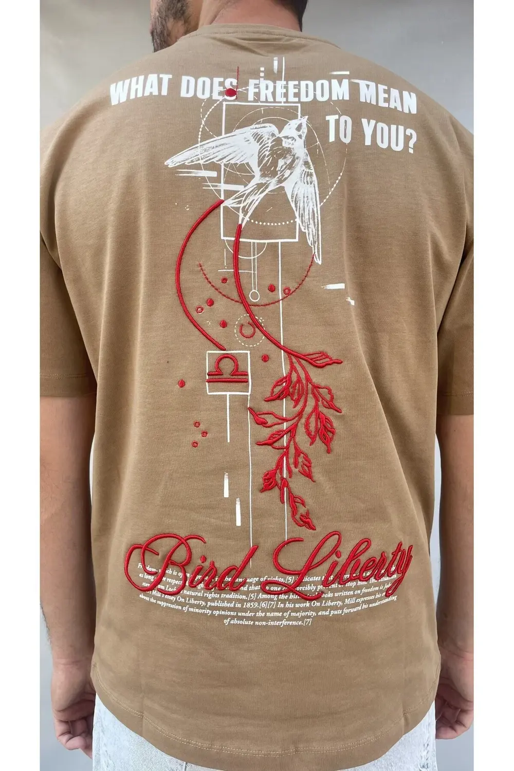 Bird Sırt Nakış Baskılı Oversize T-shirt