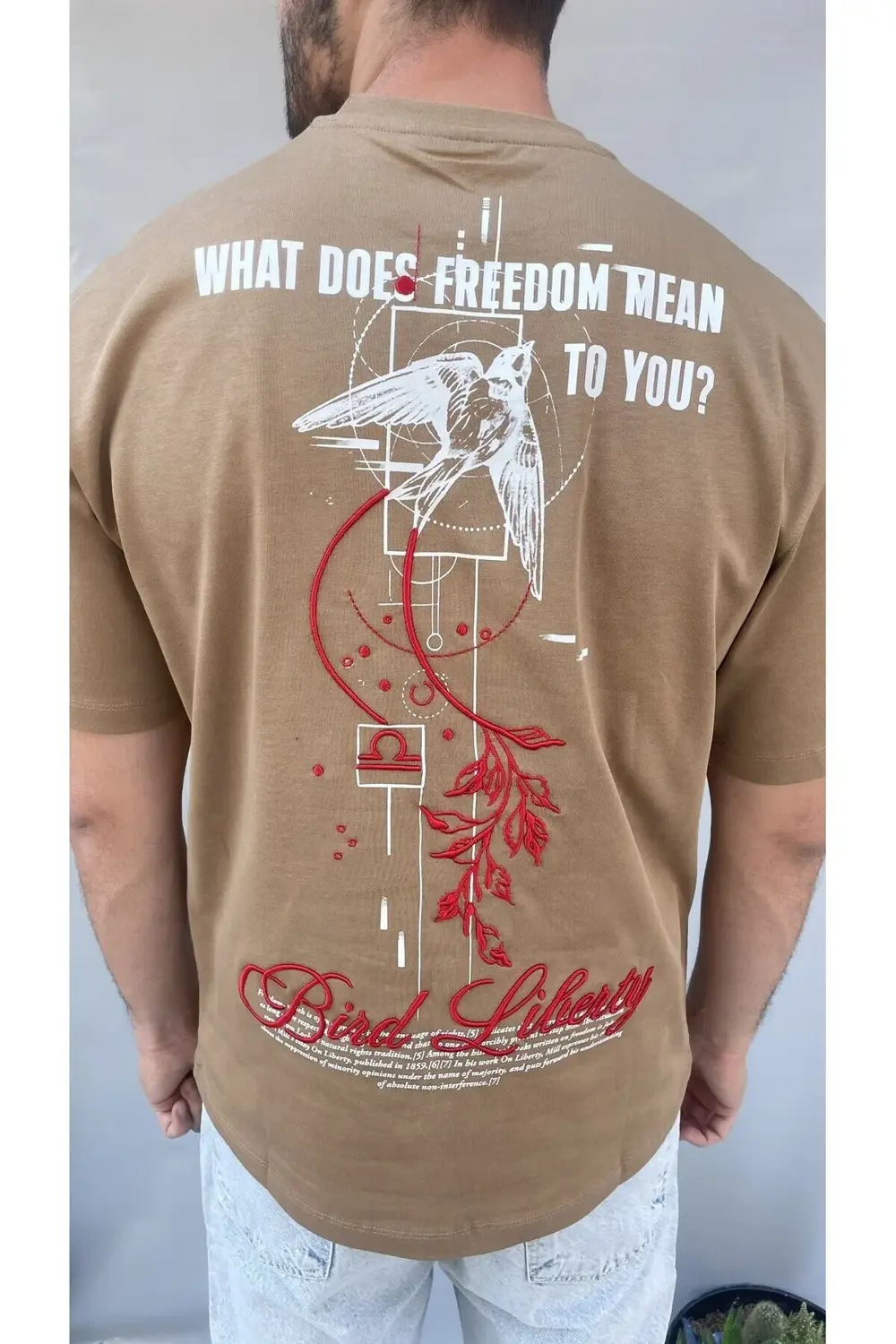 Bird Sırt Nakış Baskılı Oversize T-shirt