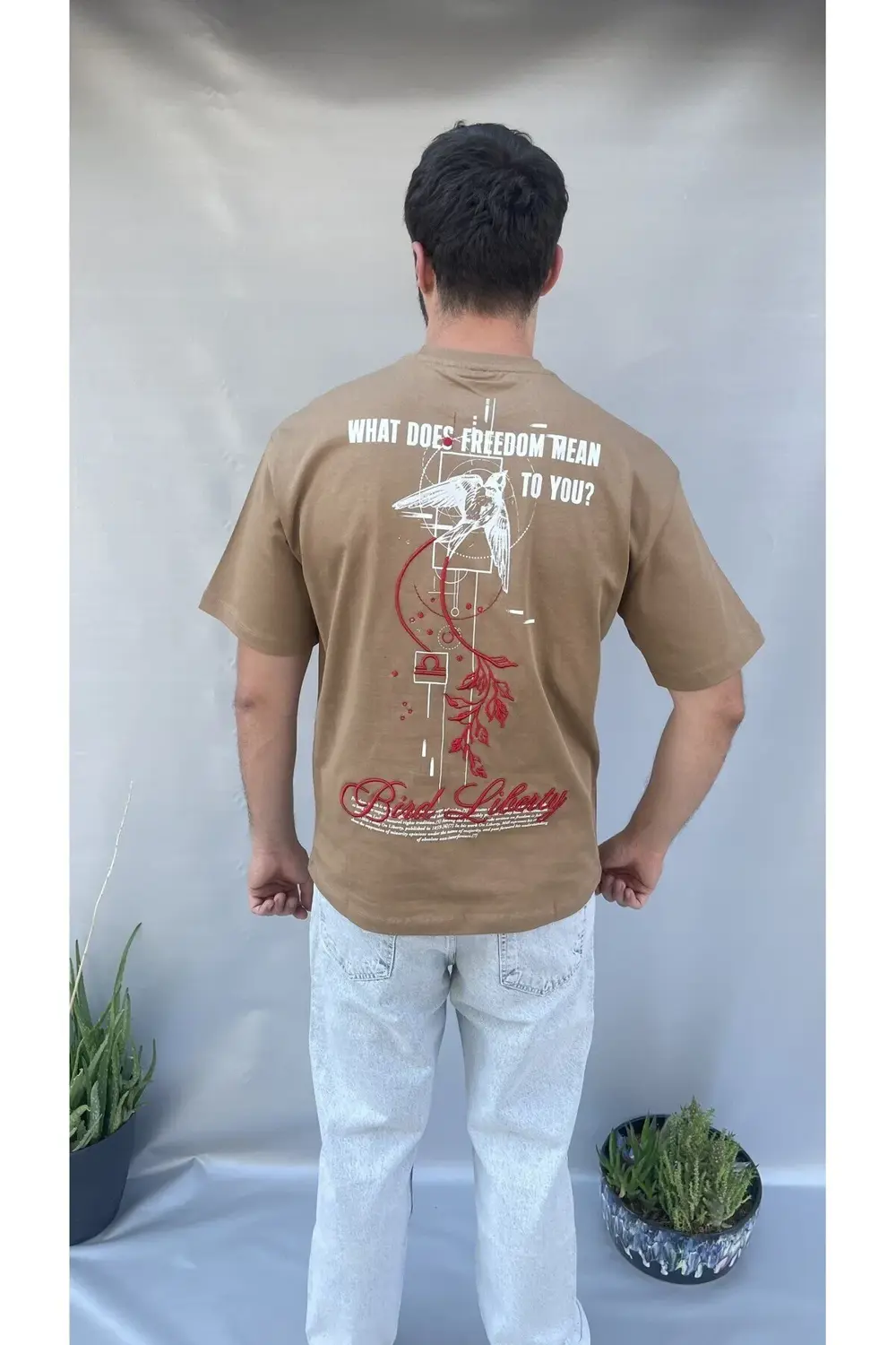 Bird Sırt Nakış Baskılı Oversize T-shirt