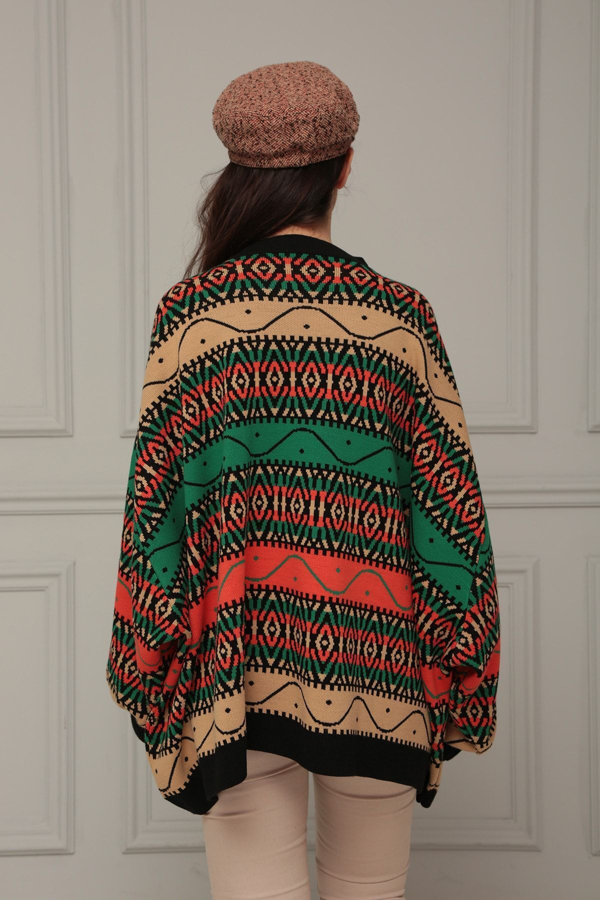 Bluecorner Bisikle Yaka Etnik Desen Yarasa Kol Kazak Blu14280