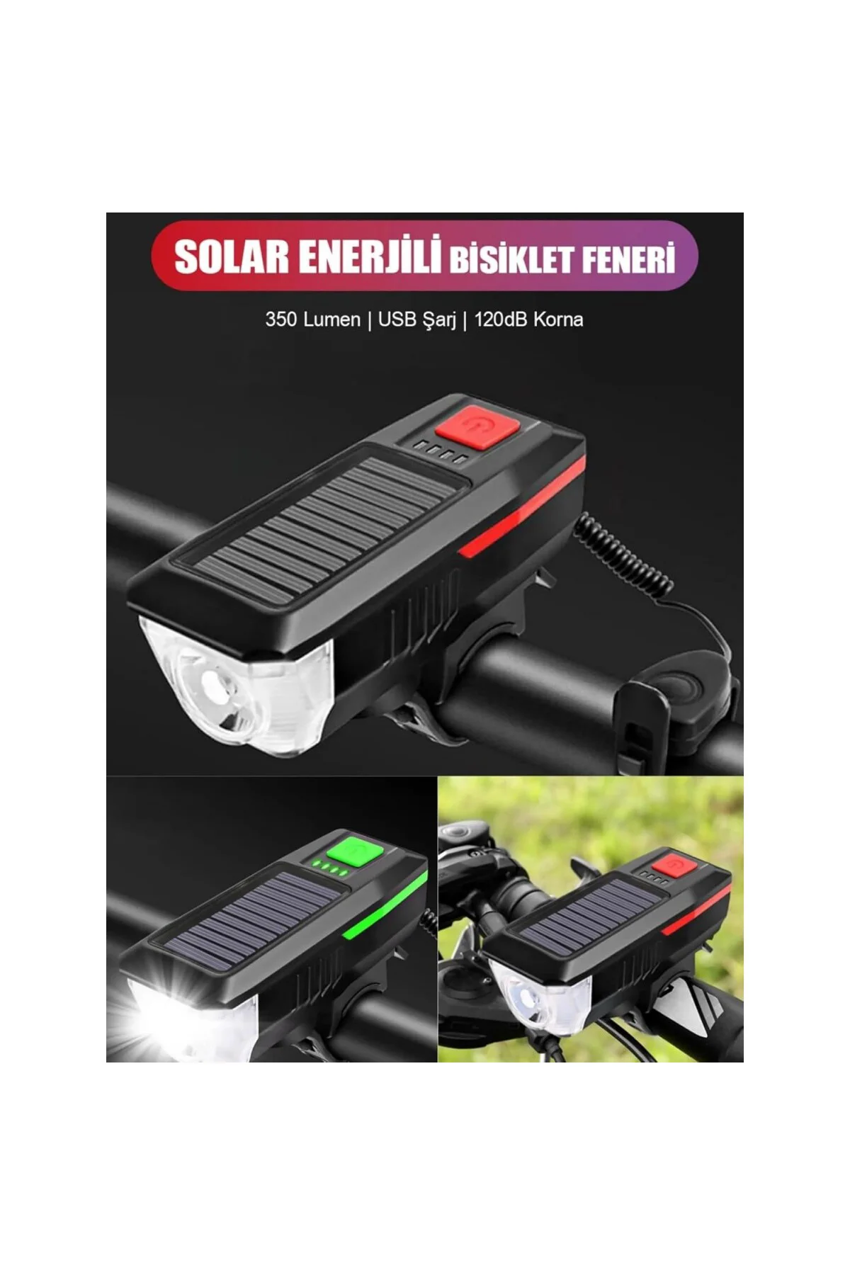 Bisiklet Feneri Bisiklet Alarmı Bisiklet Kornası Solar Enerjili U