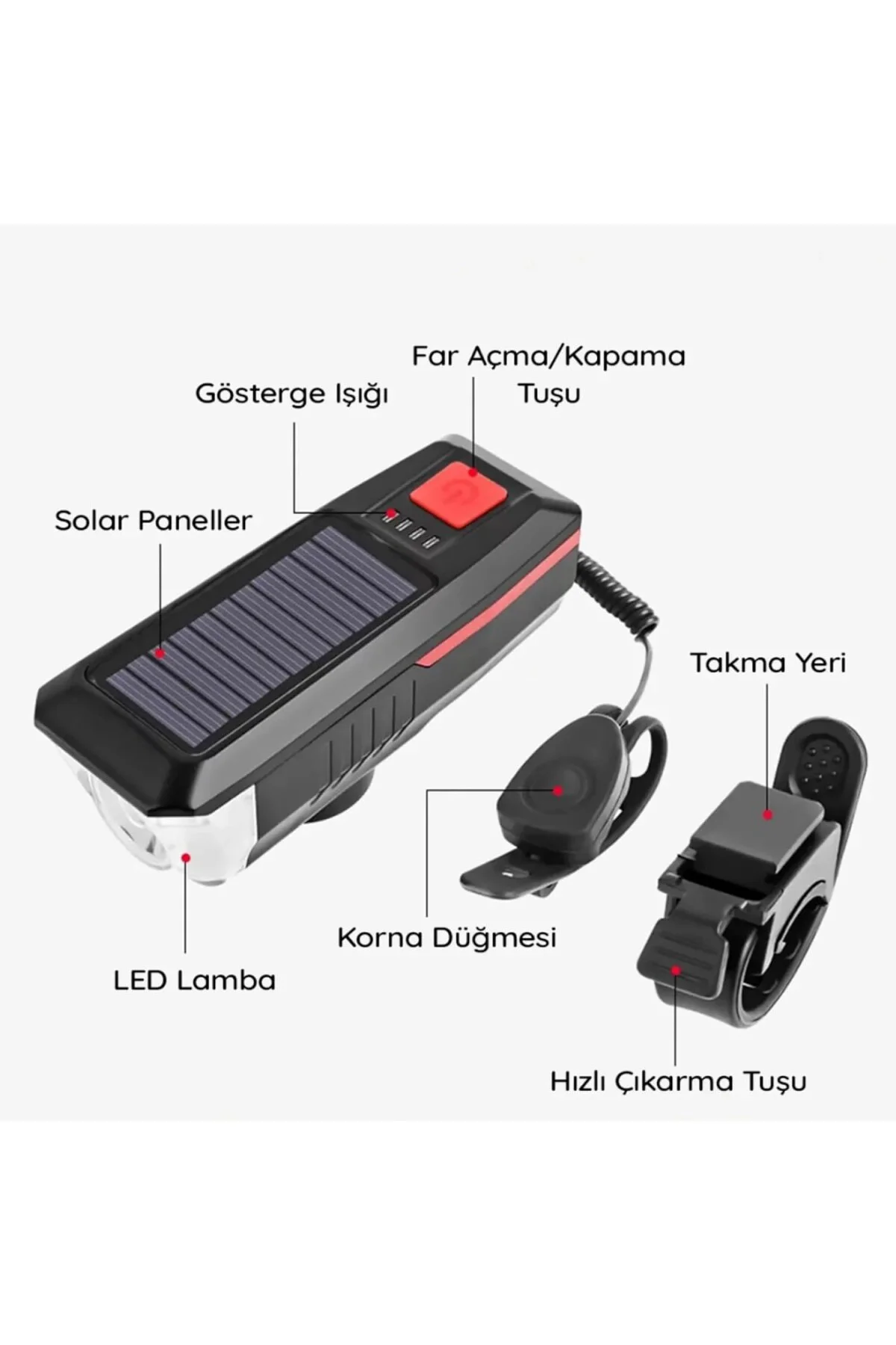 Bisiklet Feneri Bisiklet Alarmı Bisiklet Kornası Solar Enerjili U