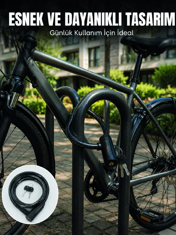 Bisiklet Kilidi 12 mm Kalın Çelik Halat 80 cm Anahtarlı Güvenlik Kilidi 2 Anahtarlı PVC Kaplamalı