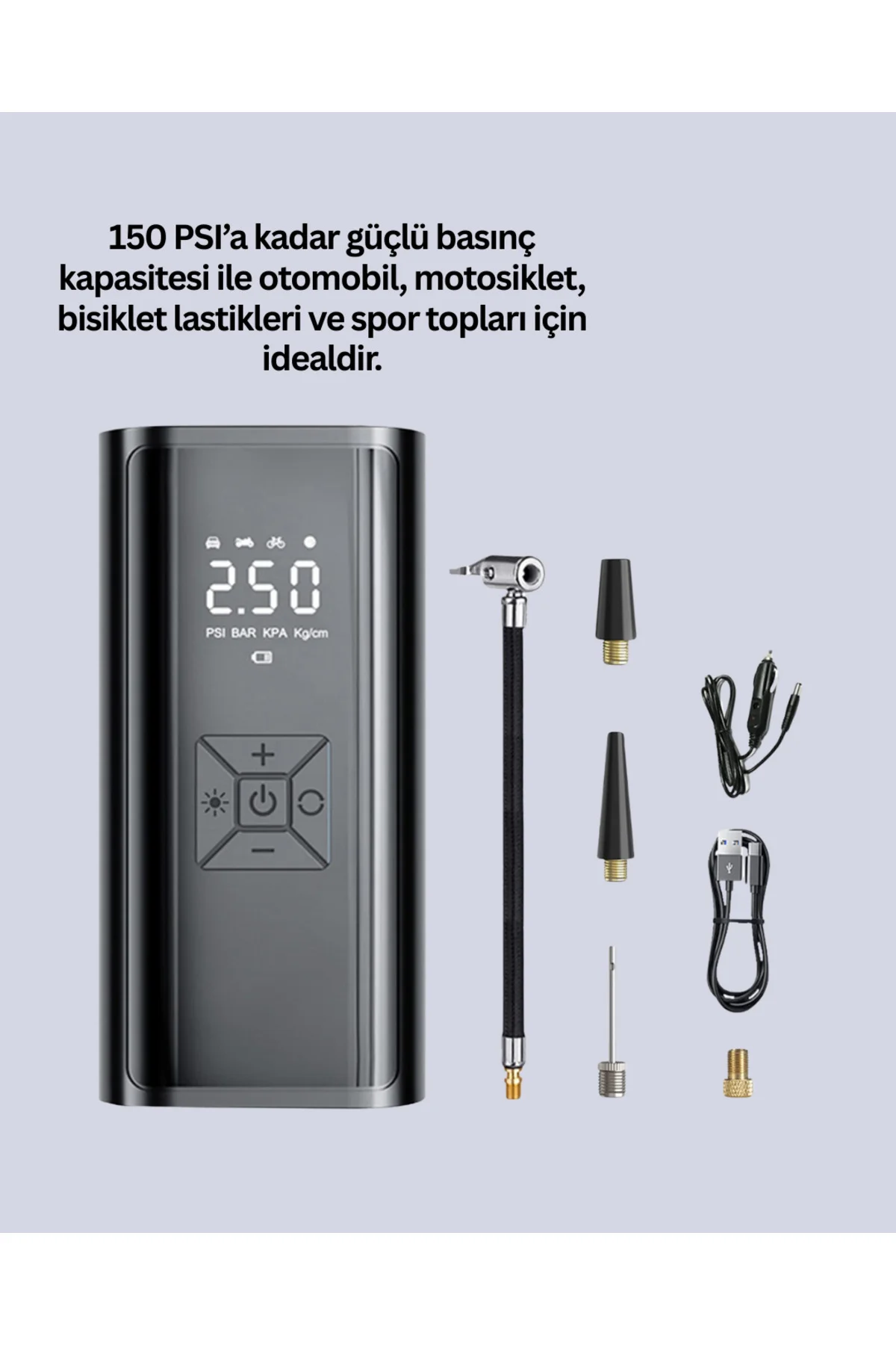 Bisiklet, Motosiklet ve Araçlar İçin Çok Amaçlı Hava Pompası