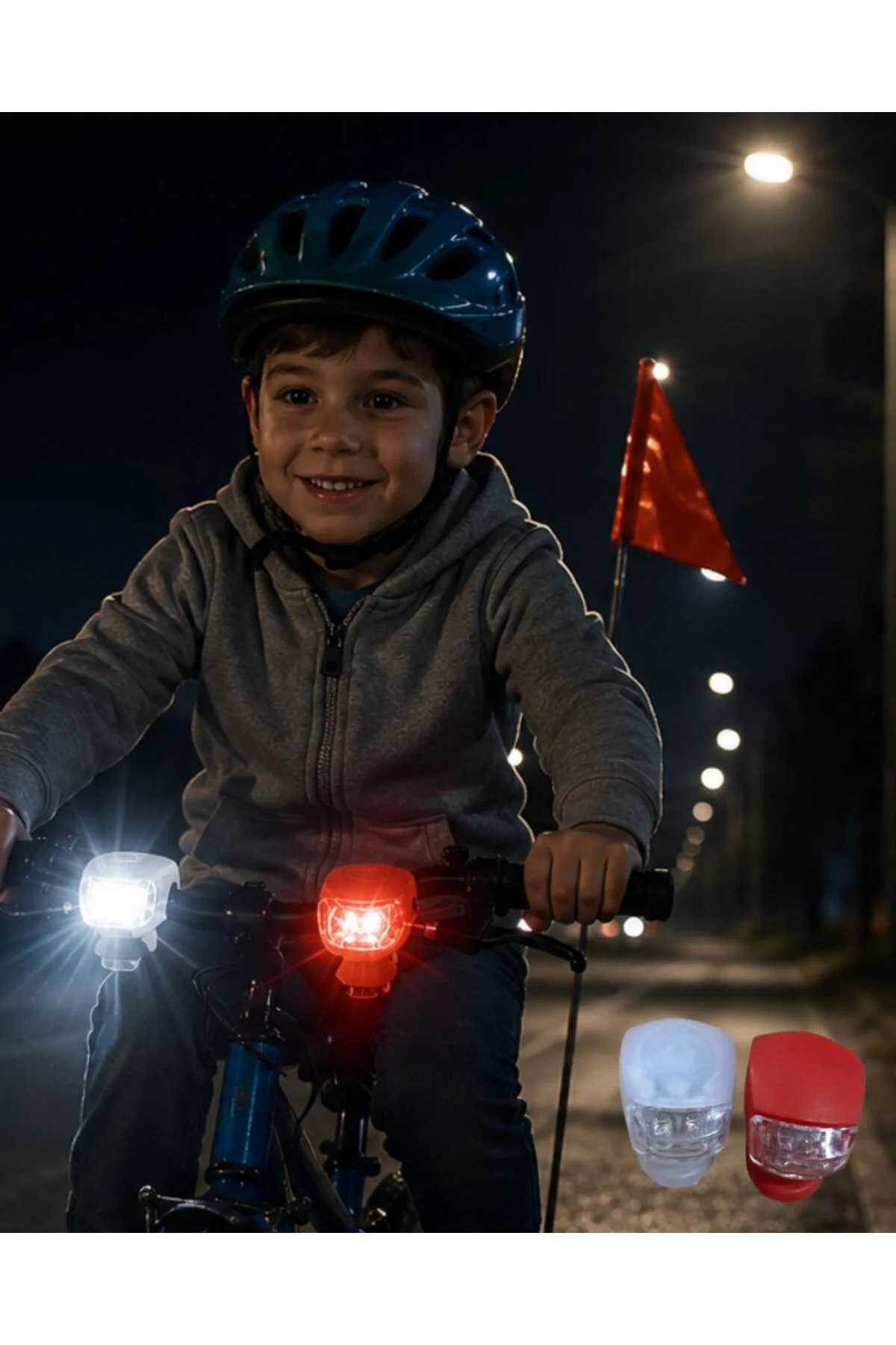 Bisiklet Ön Arka Işık Seti Silikon Çakar LED Güvenlik Lambası