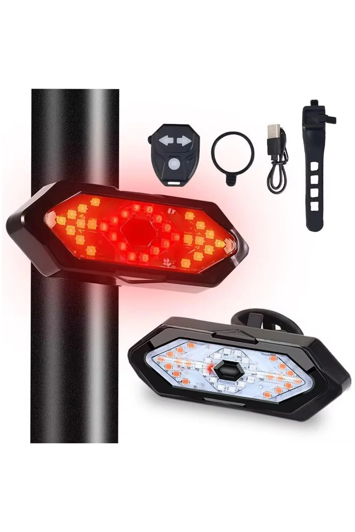 Bisiklet Scooter Dönüş Sinyali 5 Farklı Işık Şarjlı Arka LED Uyar