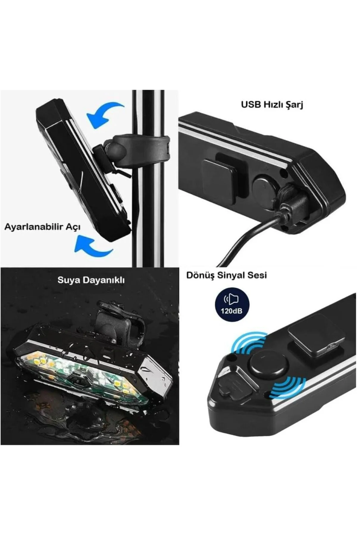 Bisiklet Scooter Dönüş Sinyali 5 Farklı Işık Şarjlı Arka LED Uyar
