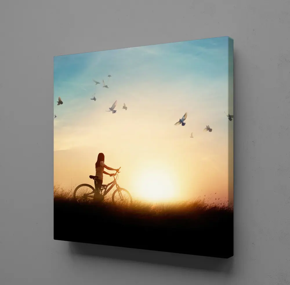 BİSİKLET SÜREN KIZ KANVAS TABLO