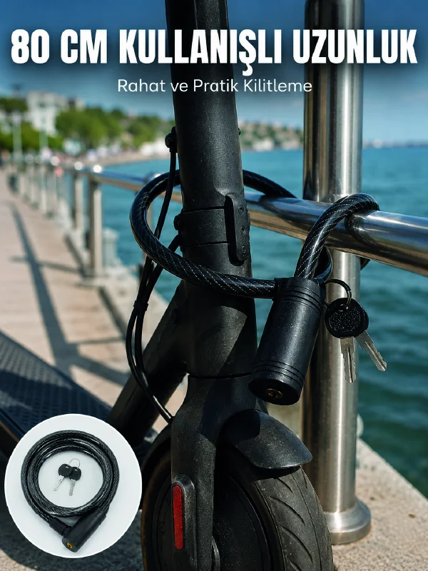 Bisiklet ve Scooter Kilidi 12 mm Çelik Halat 80 cm Anahtarlı Kilit PVC Koruyucu Kaplama 2 Anahtarlı Güvenlik Sistemi Bisiklet ve Scooter Kilidi 12 mm Çelik Halat 80 cm Anahtarlı Kilit PVC Koruyucu Kaplama 2 Anahtarlı Güvenlik Sistemi