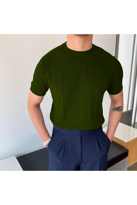 Bisiklet Yaka Triko Erkek T-shirt HAKİ