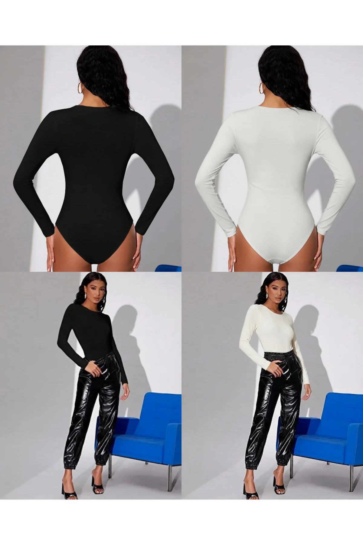 Bisiklet Yaka Uzun Kollu Çıtçıtlı Body Zıbın