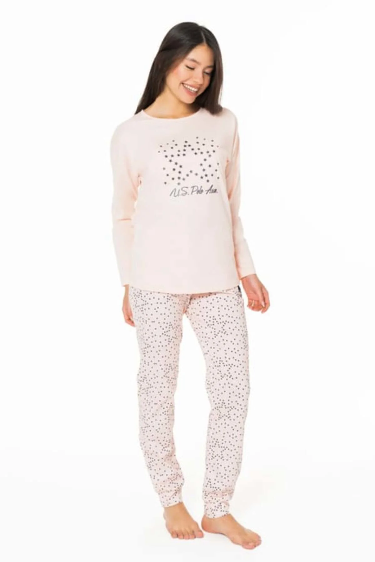 Bisiklet Yaka Uzun Kollu Pijama Takımı PAÇASI BANTLI S26163