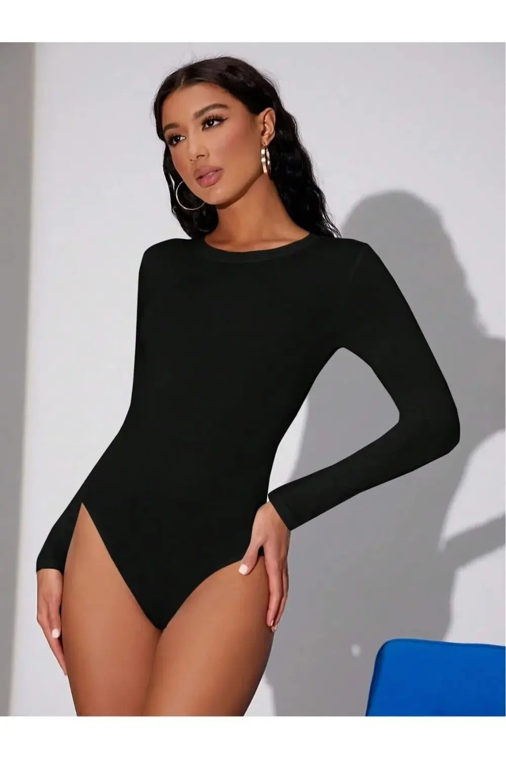 Bisiklet Yaka Uzun Kollu Çıtçıtlı Body Zıbın