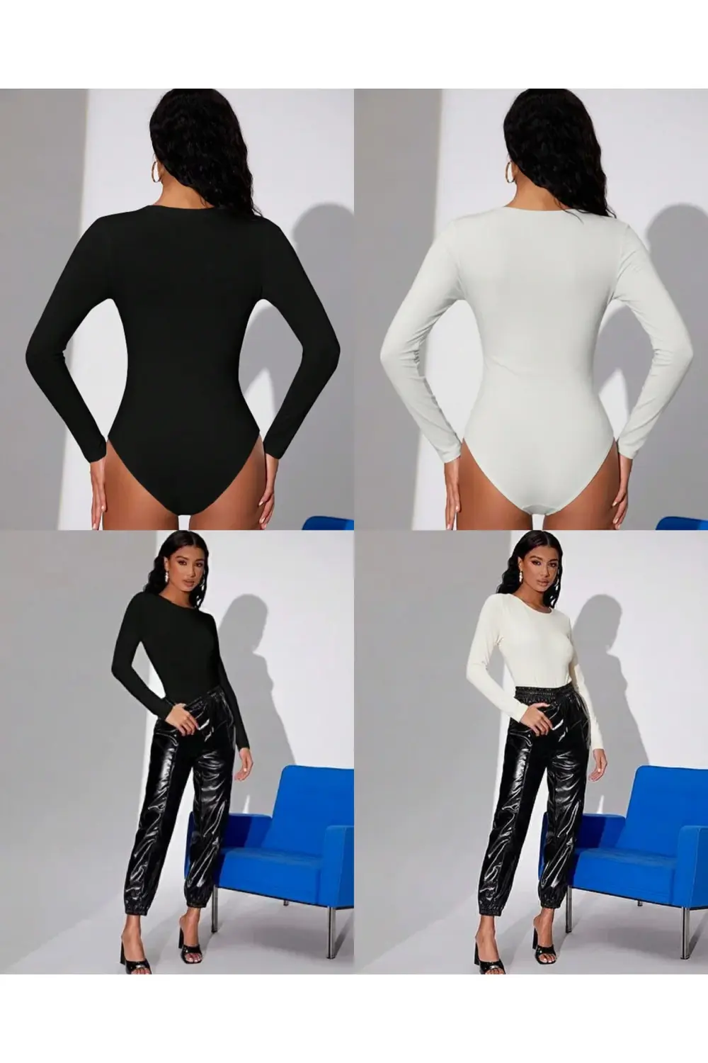 Bisiklet Yaka Uzun Kollu Çıtçıtlı Body Zıbın