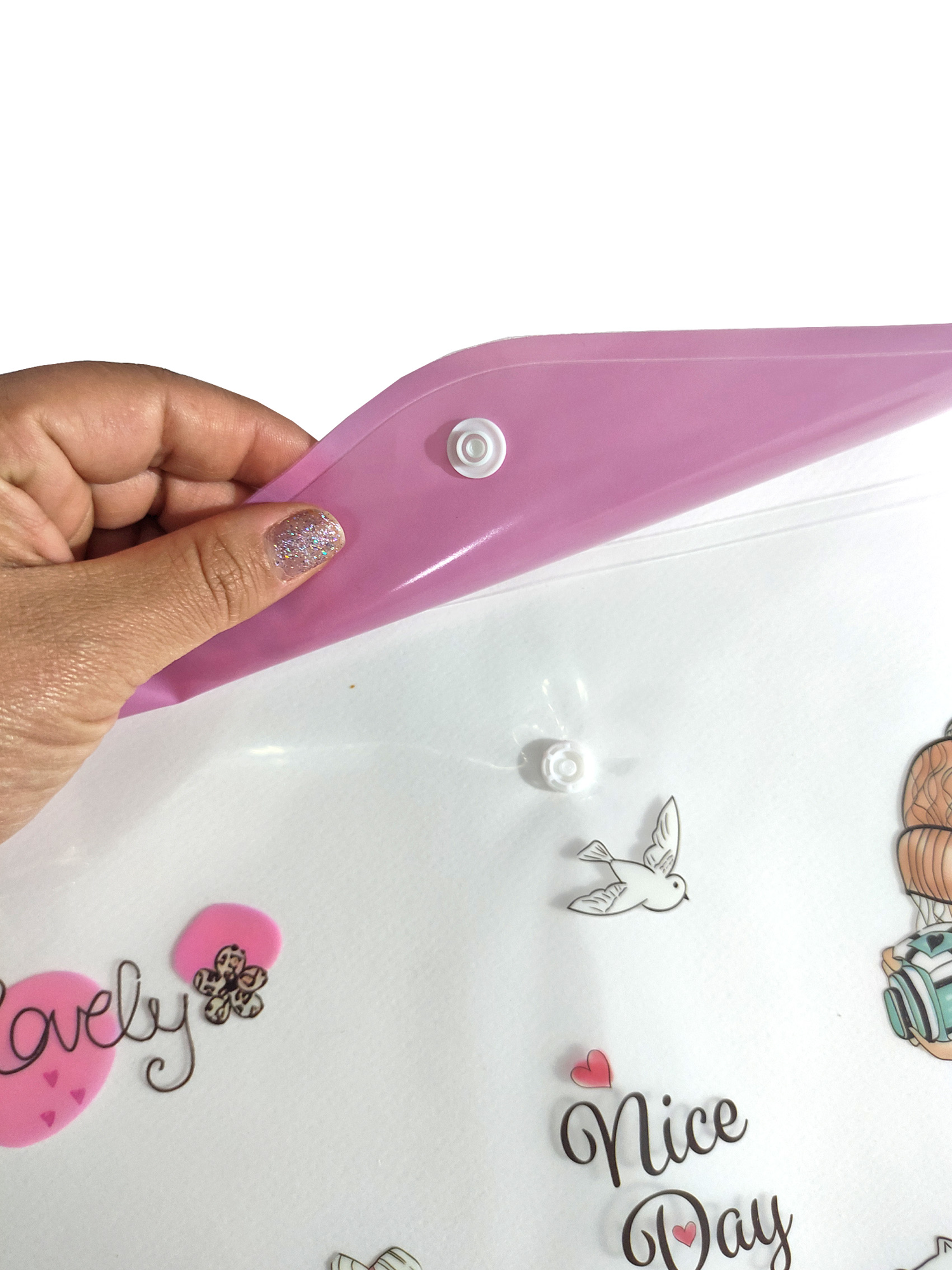 Bisikletli Kız Pembe Desenli Çıt Çıtlı Zarf Dosya - 1 Adet