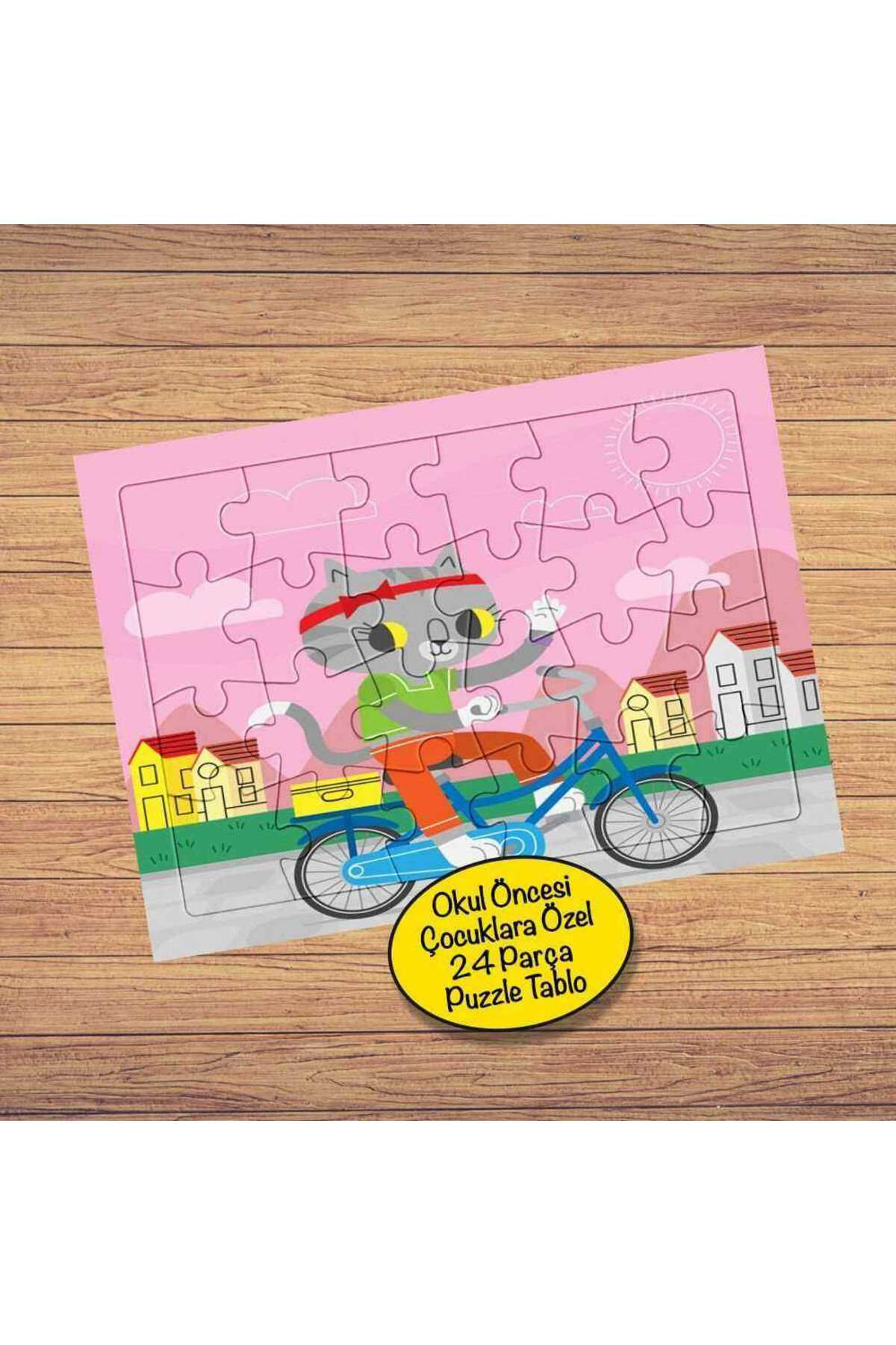 Asilmeydan Bisikletli Sporcu Kedi 24 Parça Çocuklara Özel Yapboz Tablo-7444