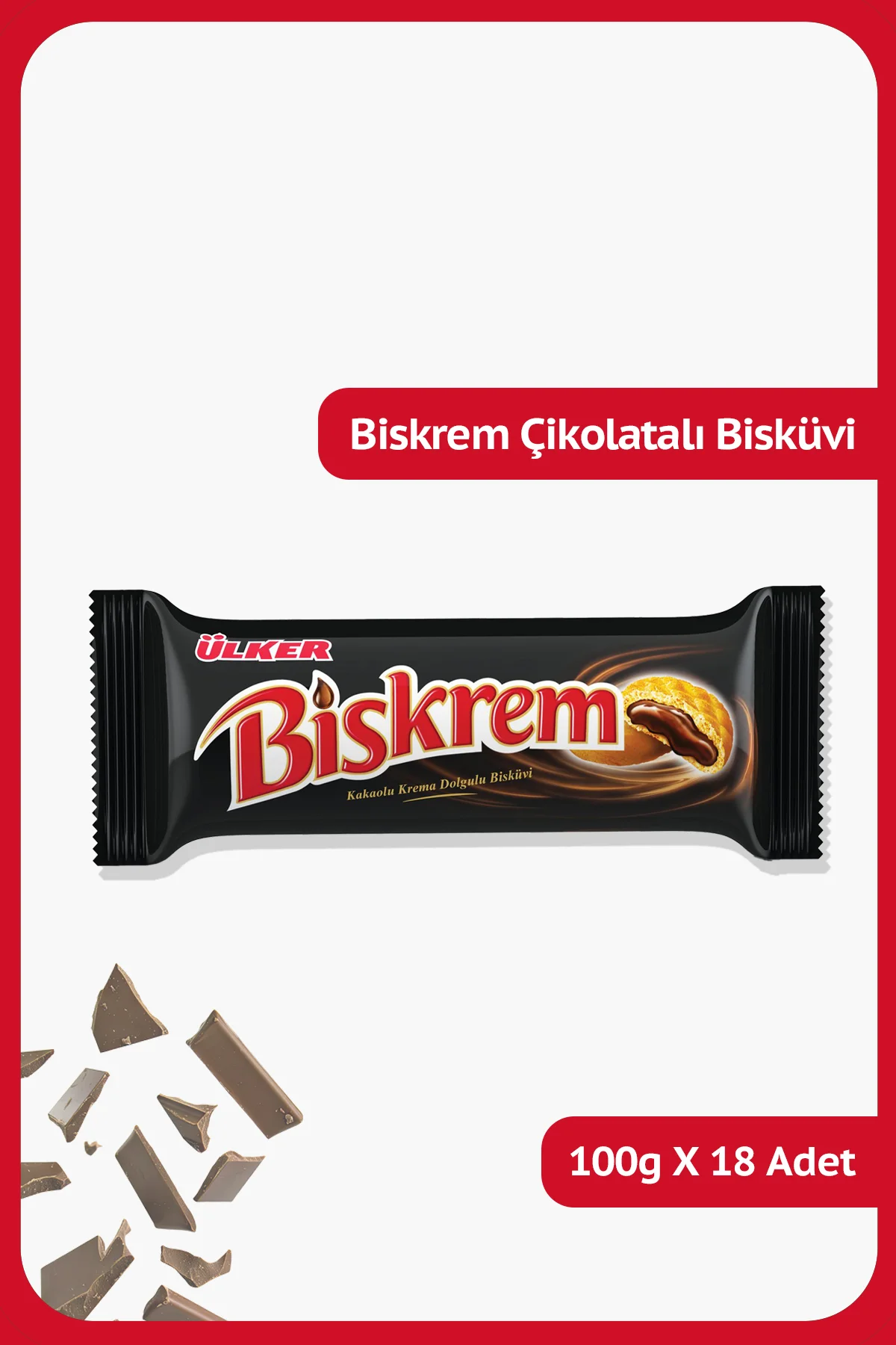 BİSKREM Kakaolu Krema Dolgulu Bisküvi - 100 gram - 18 Adet