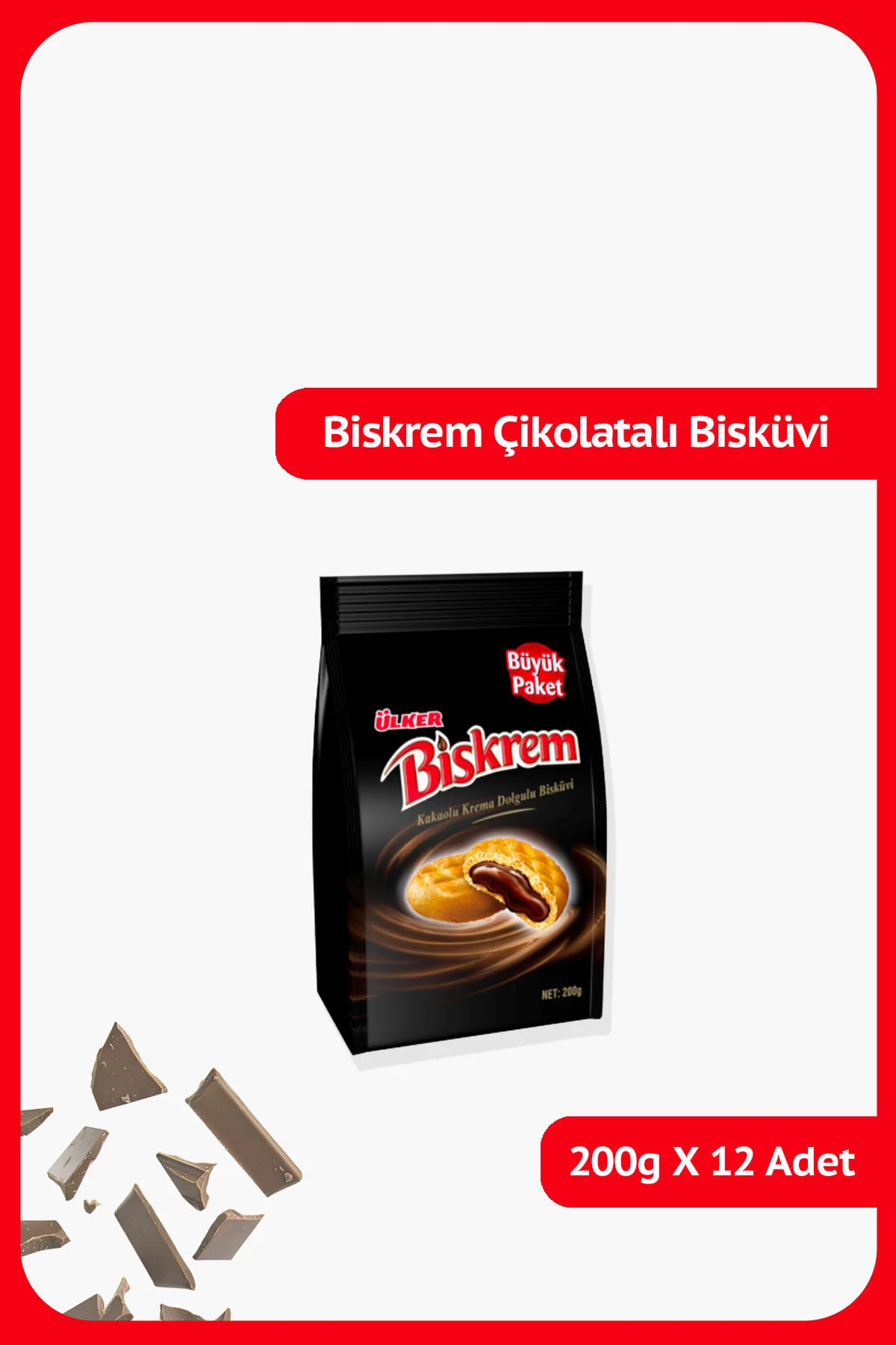 BİSKREM Kakaolu Poşet Bisküvi - 200 gram - 12 Adet