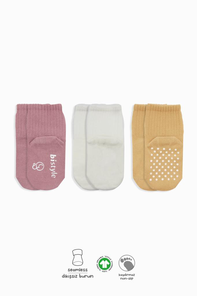 Bistyle Basic Kaymaz Penye Soket Çorap 3'Lü BS10106 Pudra Ekru So Bistyle Basic Kaymaz Penye Soket Çorap 3'Lü BS10106 Pudra Ekru So