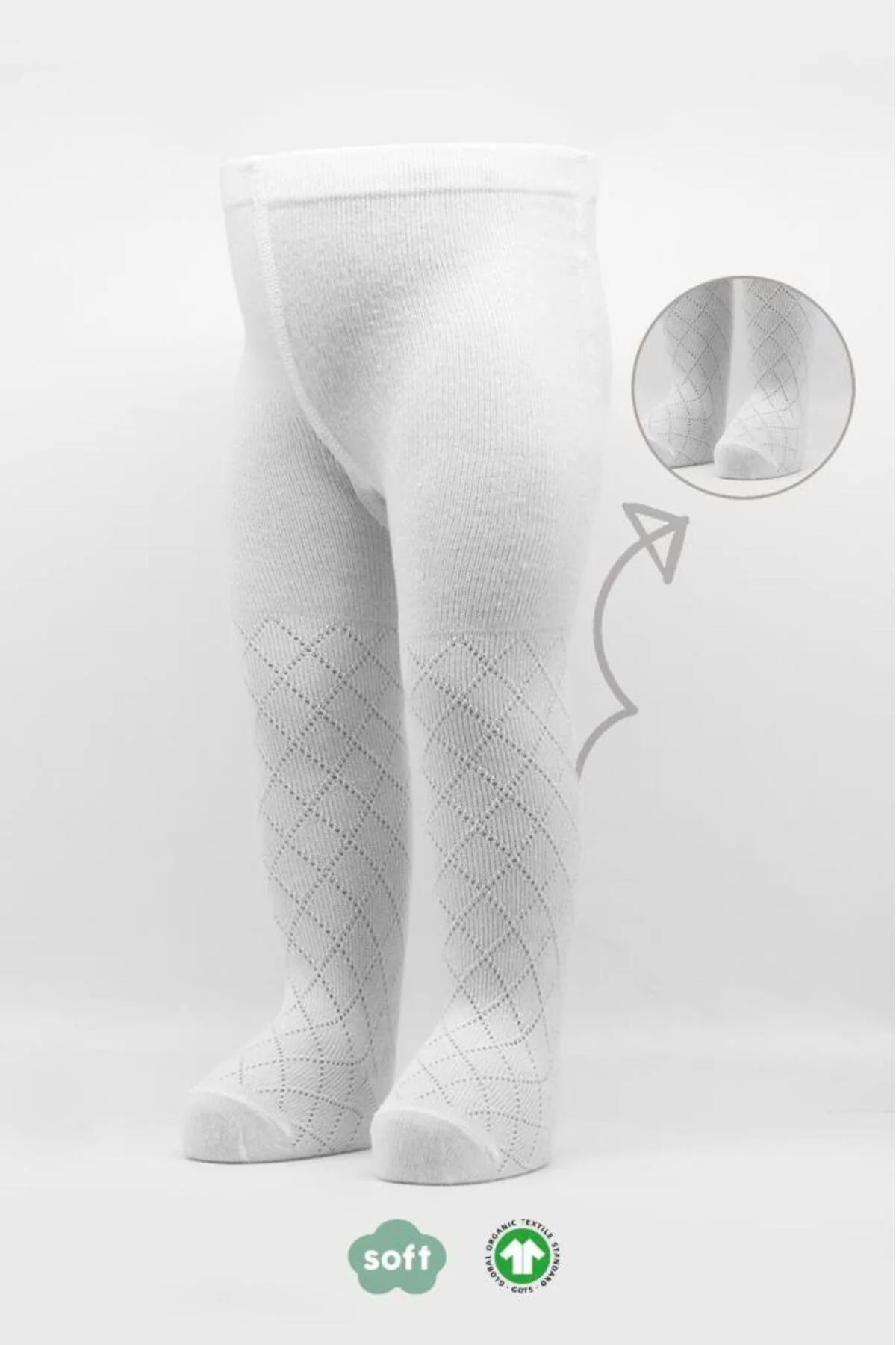 Bistyle Tekli Ekose Kabartma Penye Külotlu Çorap BS50105 Beyaz
