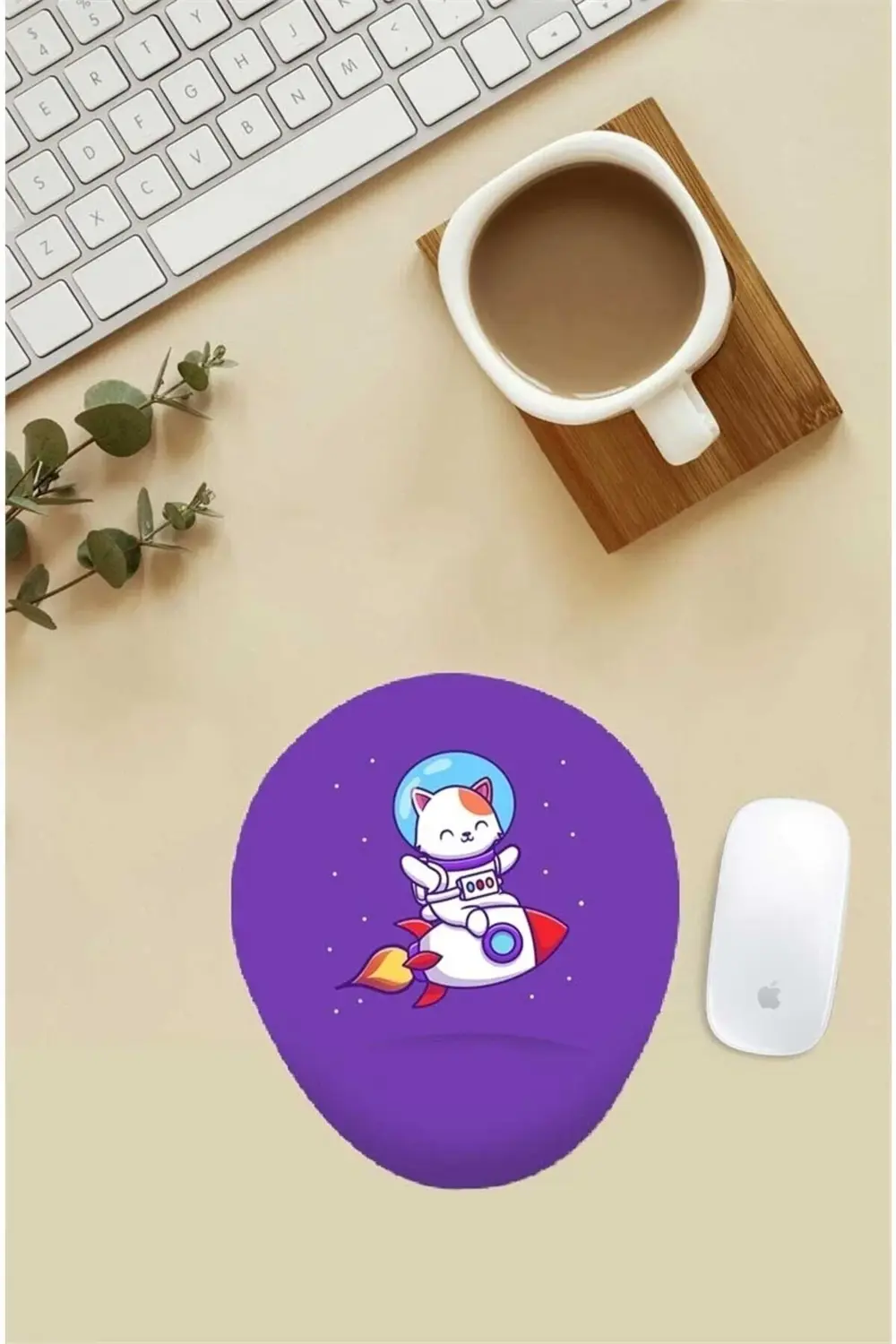 Bitcoin Rocket Desenli Bilek Destekli Mouse Pad