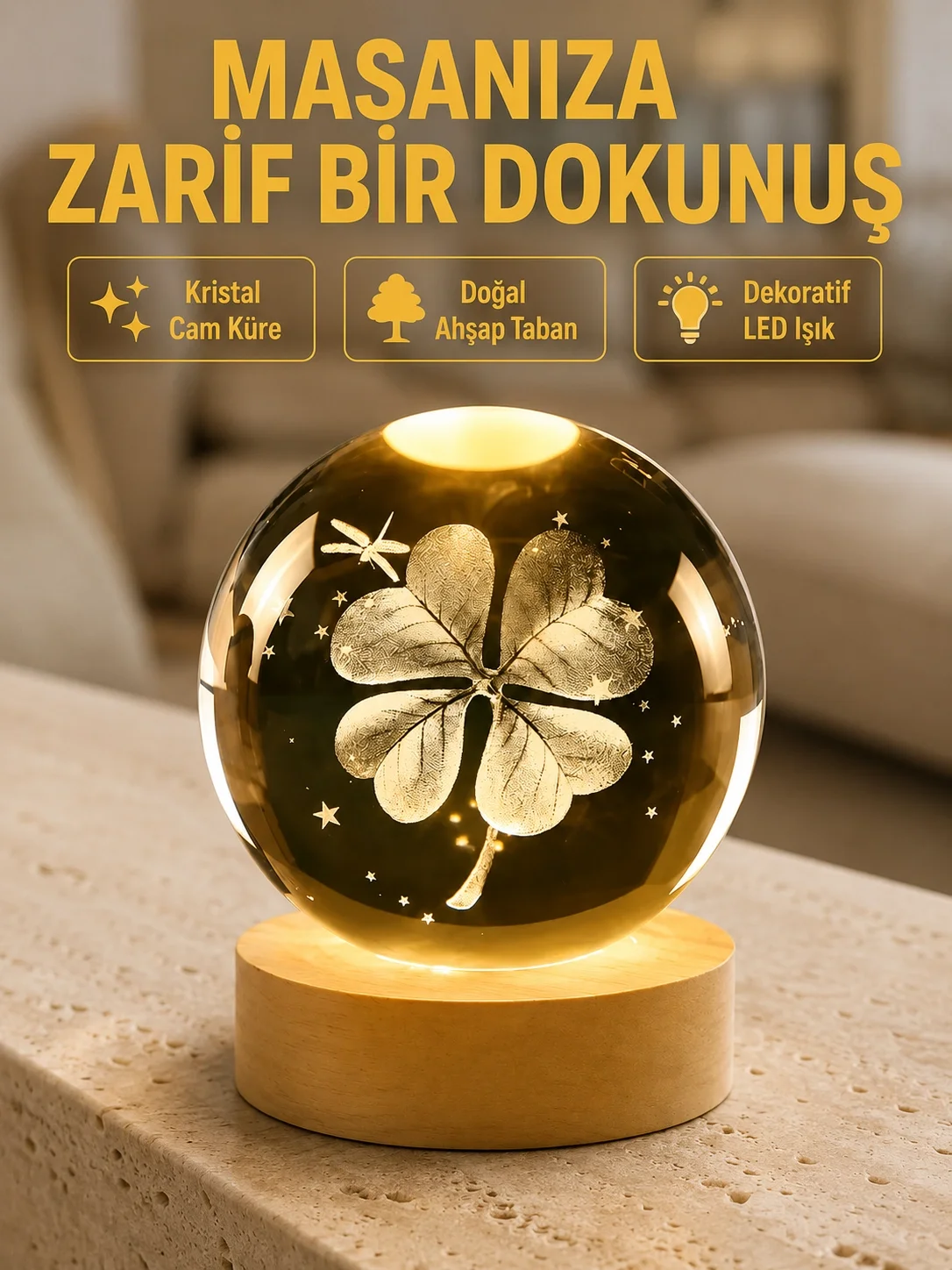 Bitki Temalı LED Işıklı Cam Küre Ahşap Standlı Modern Gece Lambası Fiyatı, Yorumları ve Özellikleri