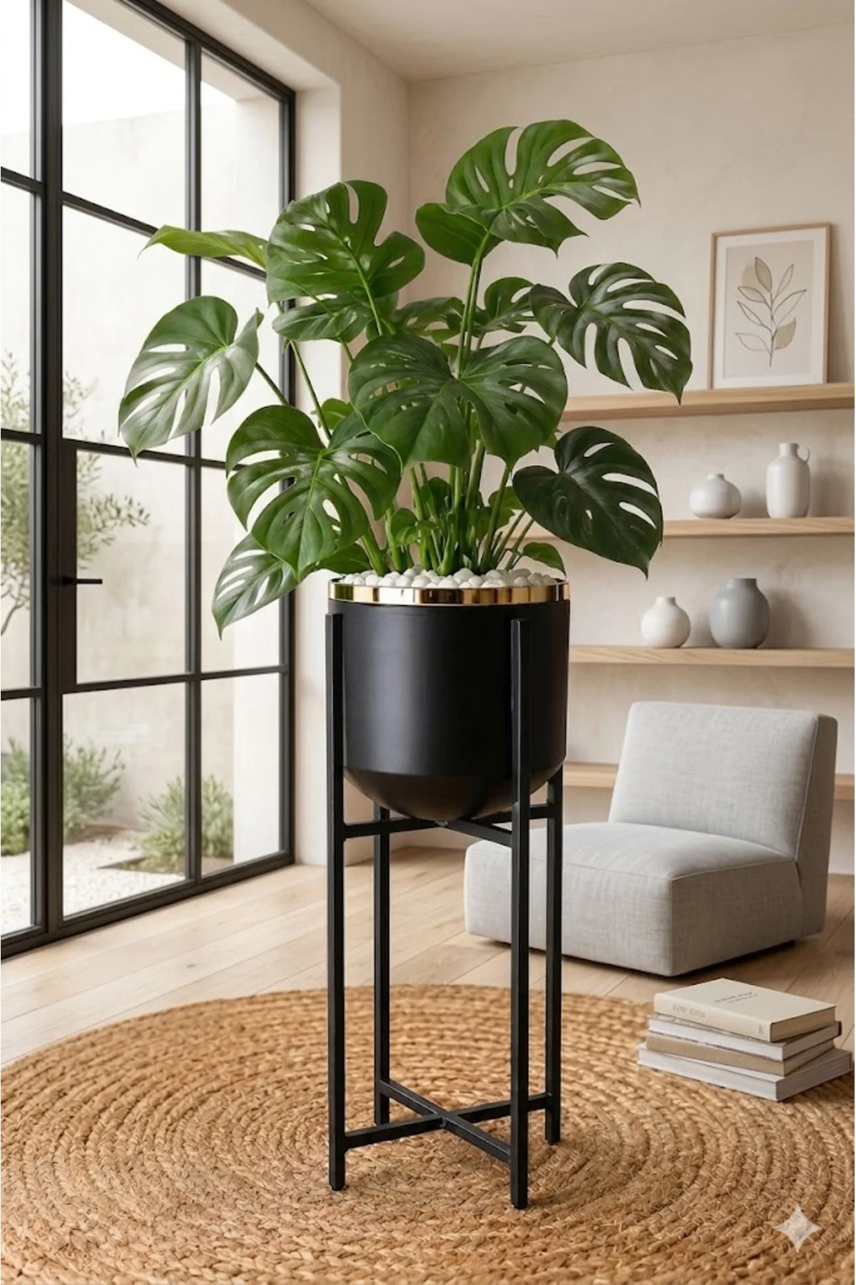 Bitkidunyam Mat Ayaklı Saksı, Metal, Altın Detaylı Kenar, Modern 