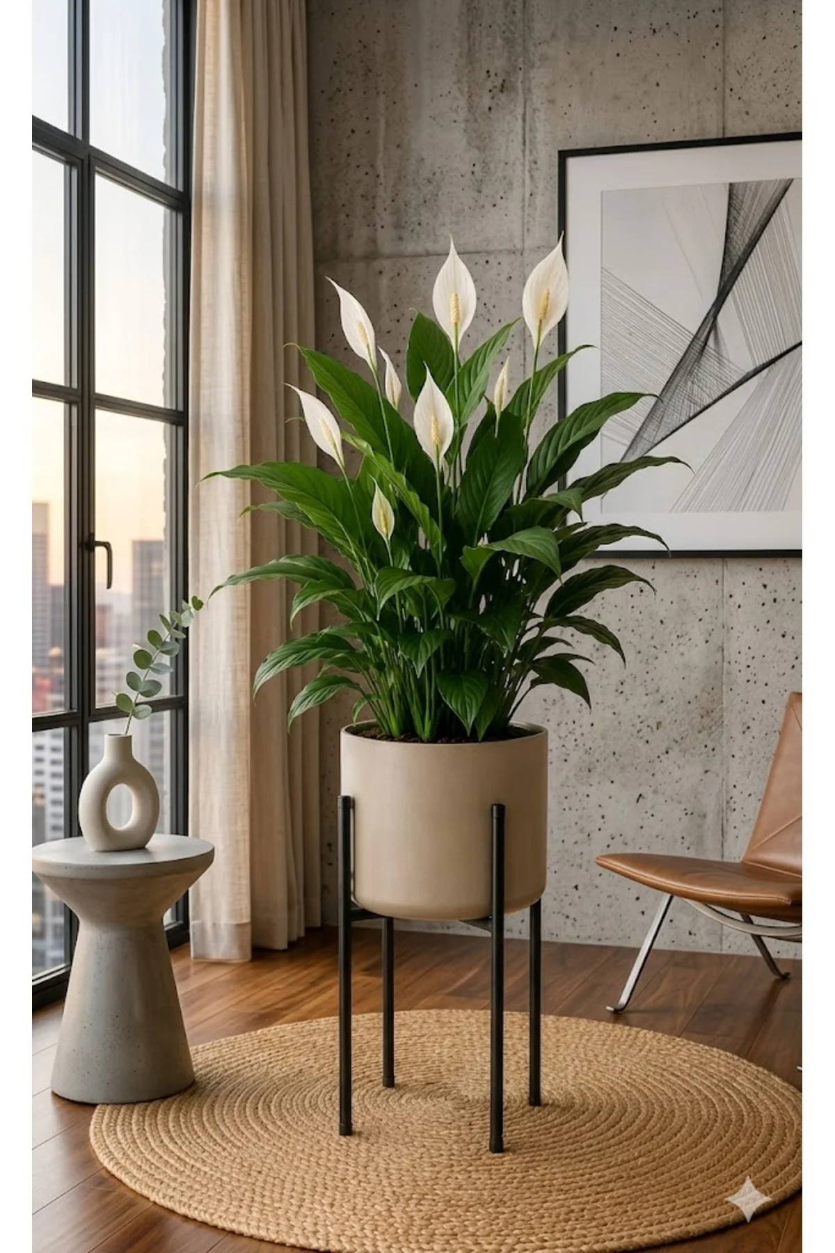 Bitkidunyam Metal Ayaklı Saksı, Silindirik, Modern Tasarım, 40x21